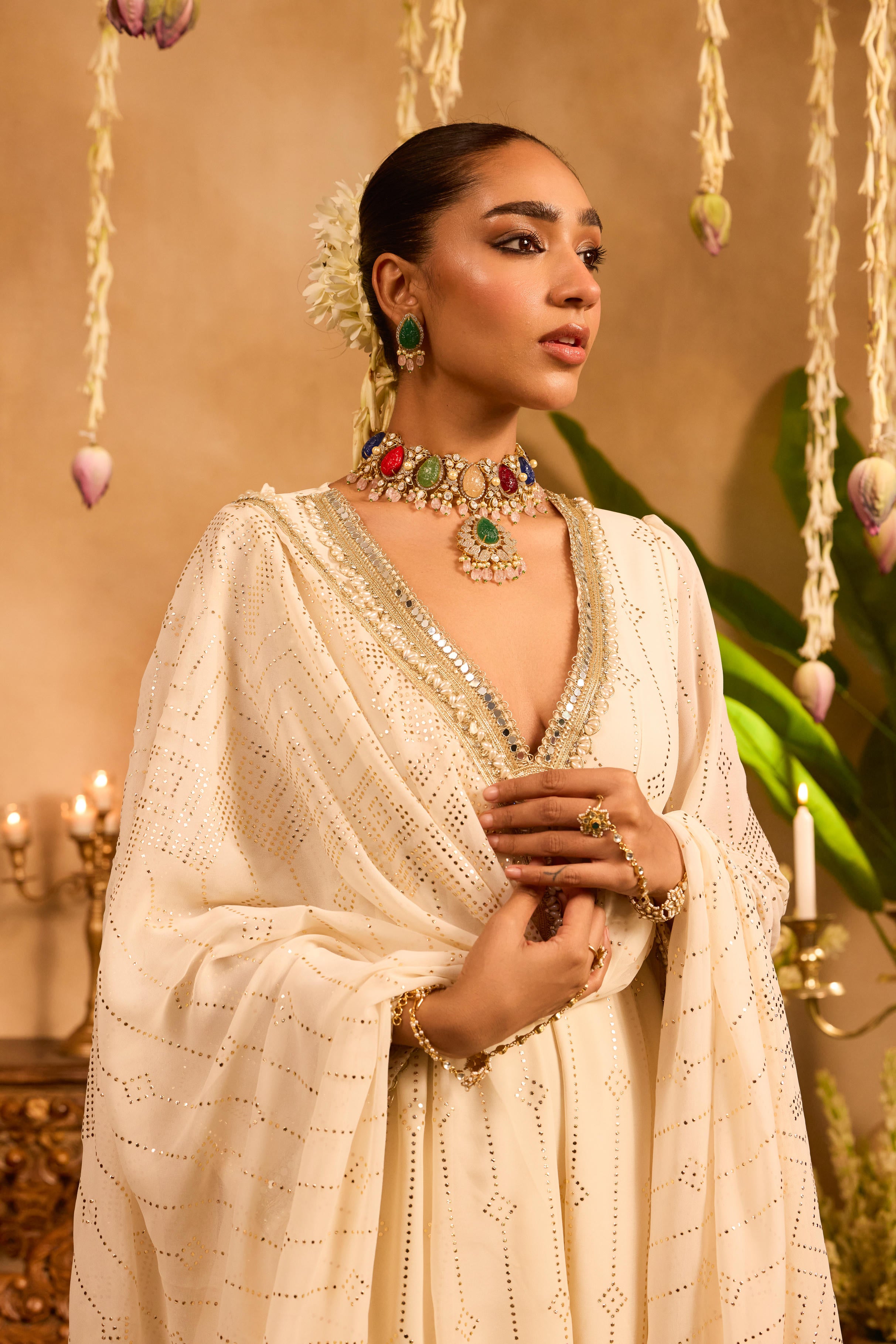 Mastaani Ivory Glow Mirrorwork Anarkali Set