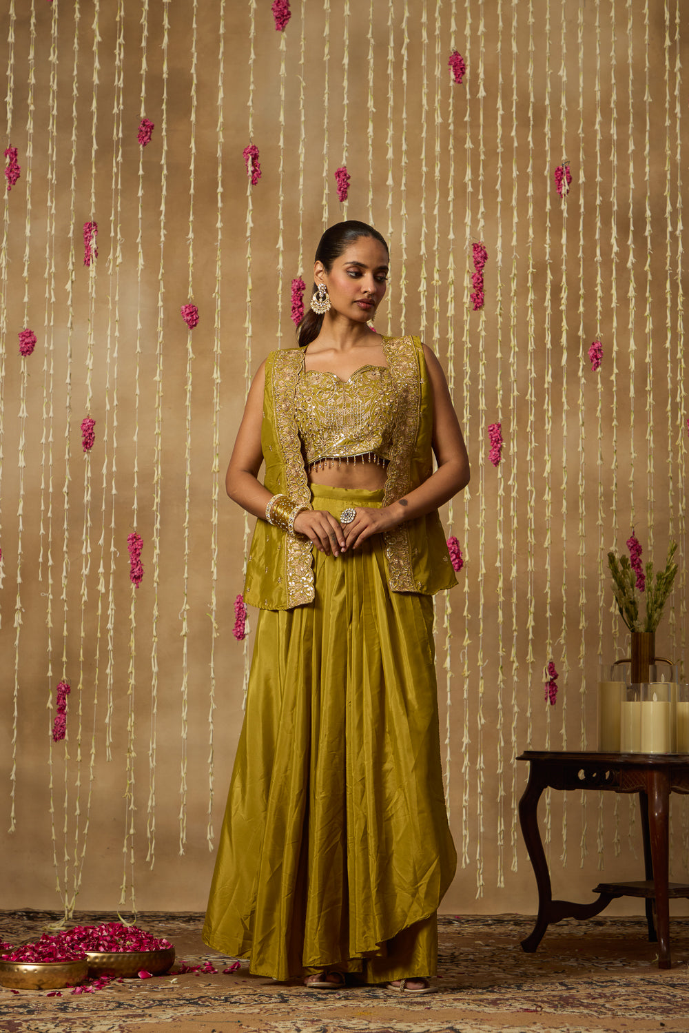 Jhoom Mehendi Green Cape Set