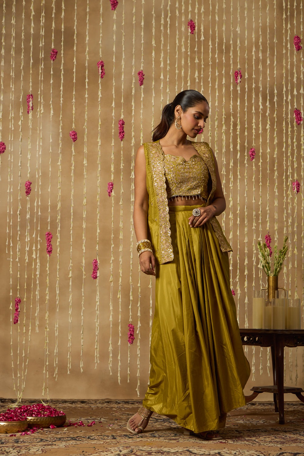 Jhoom Mehendi Green Cape Set