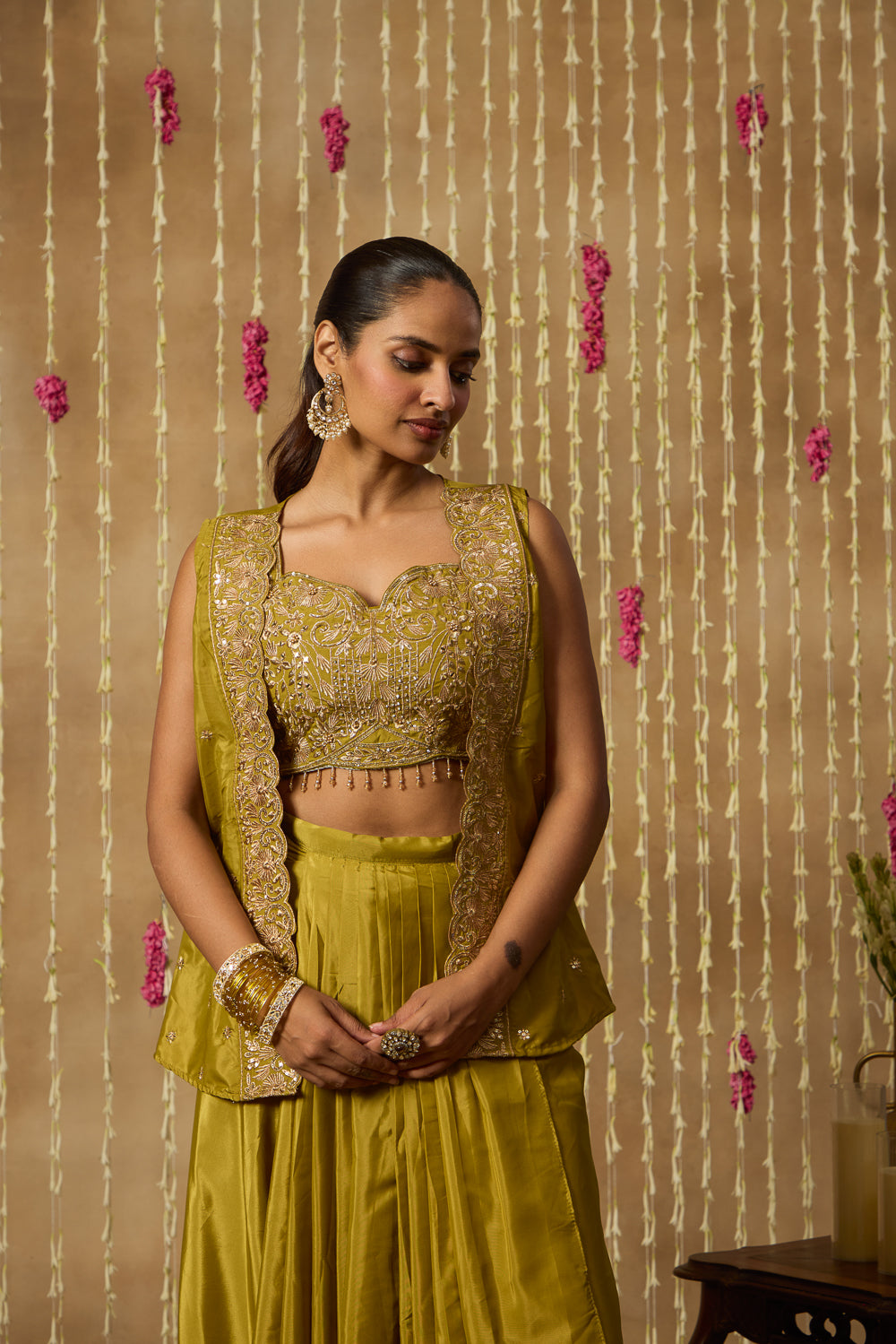 Jhoom Mehendi Green Cape Set