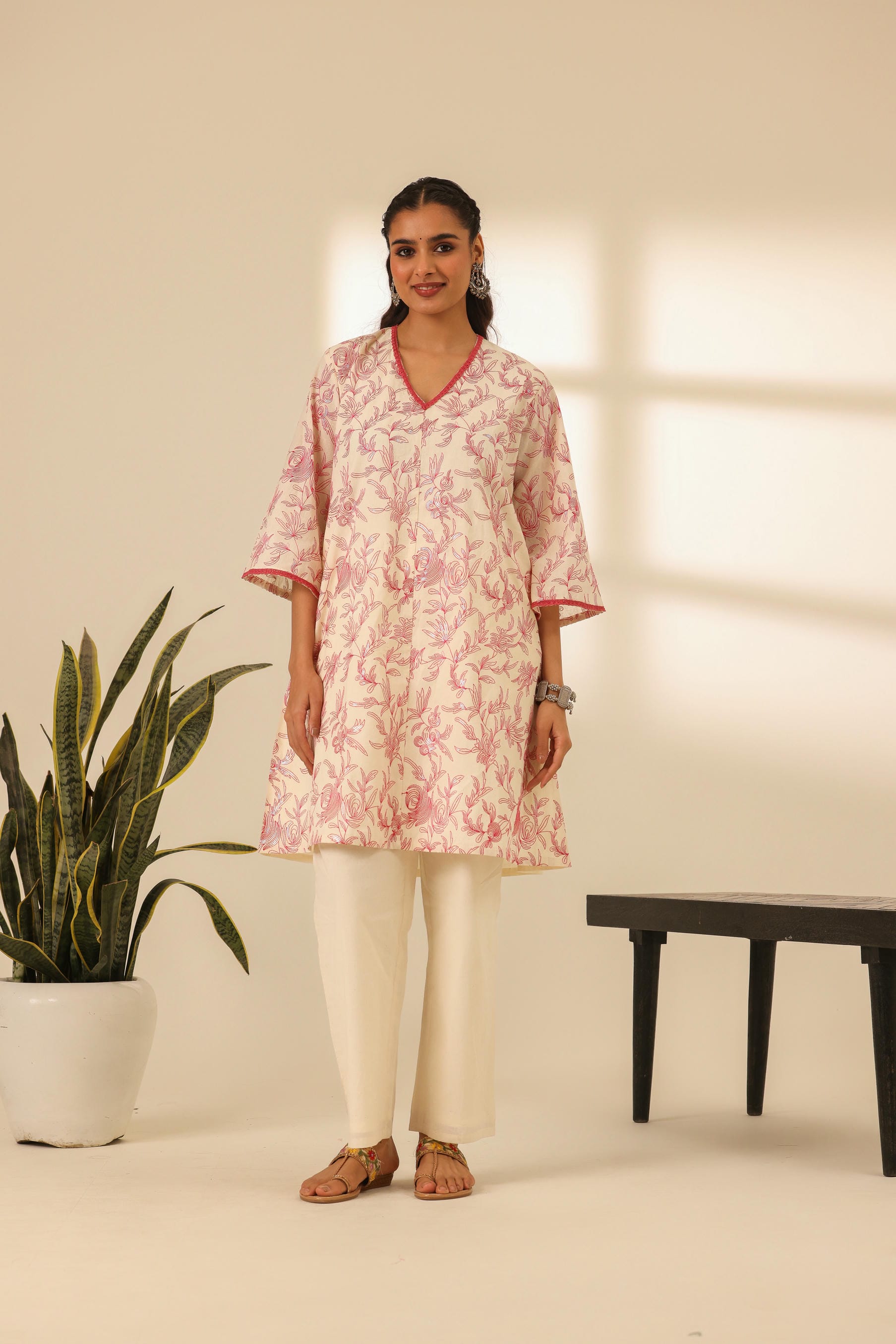 Rangrez Fuchsia Glow Embroidered A Line Kurta