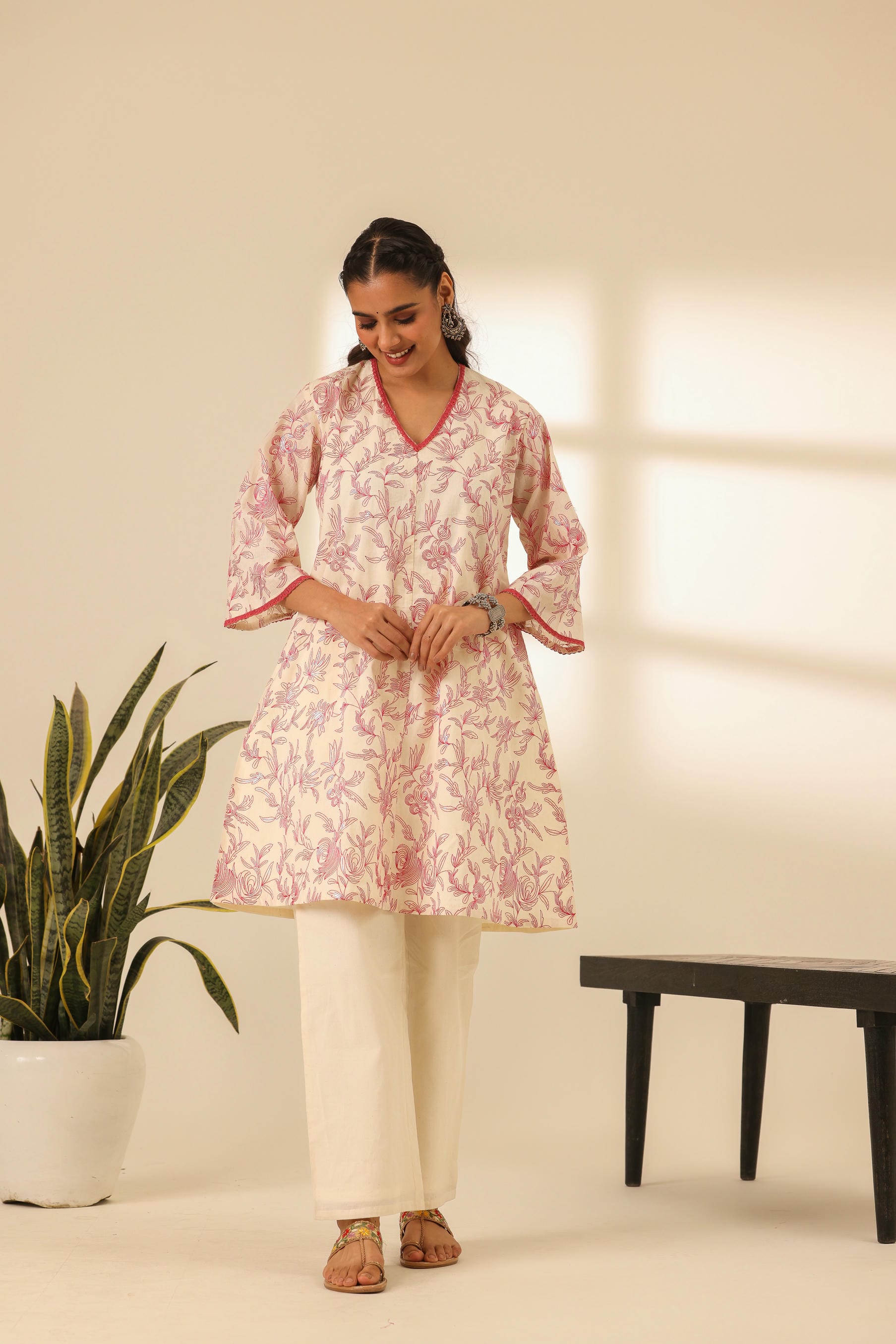 Rangrez Fuchsia Glow Embroidered A Line Kurta