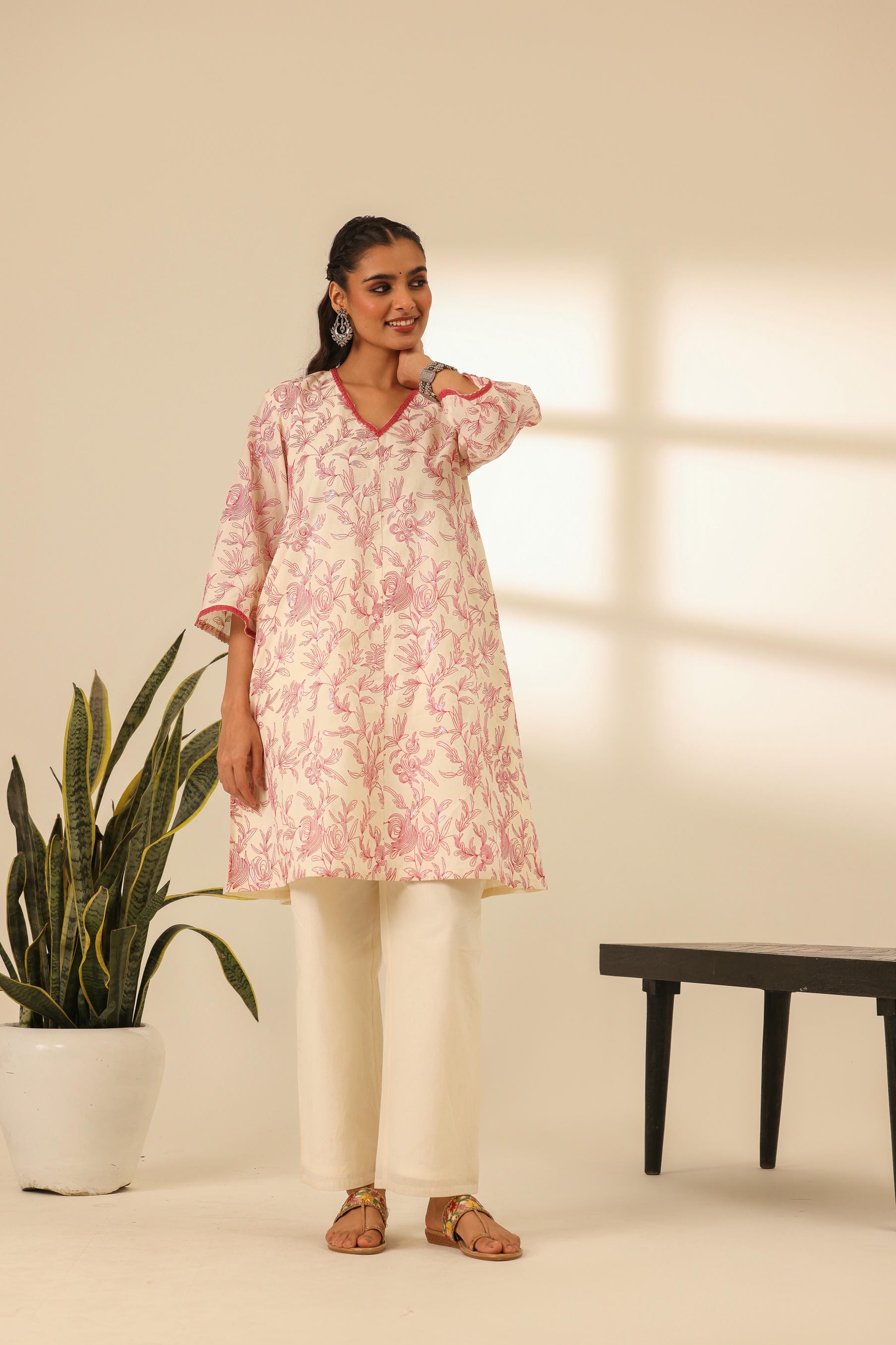 Rangrez Fuchsia Glow Embroidered A Line Kurta