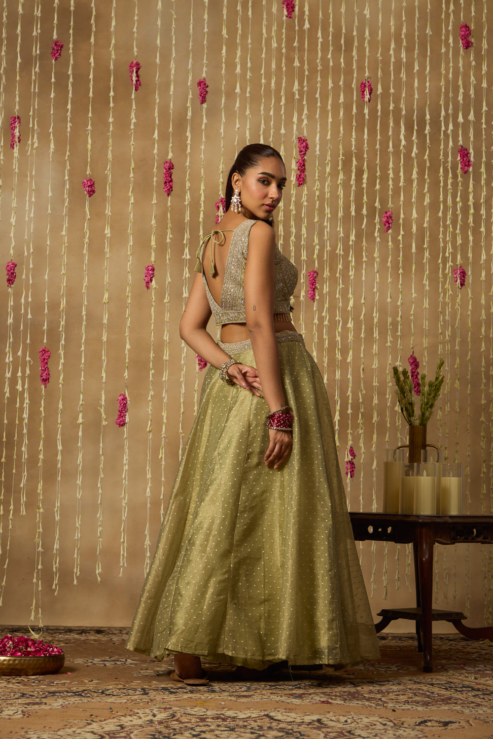 Jhoom Sage Sequin Lehenga Set