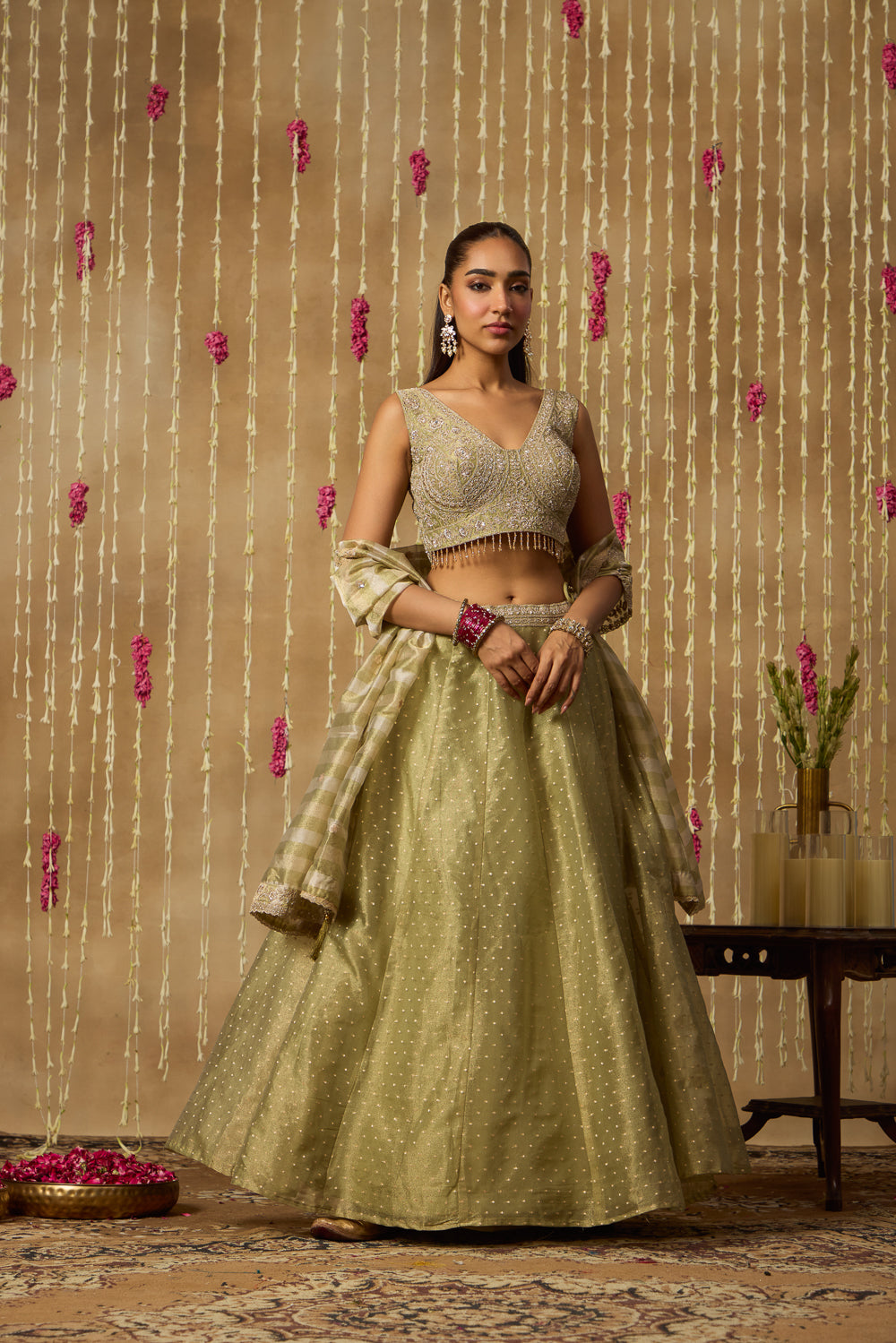 Jhoom Sage Sequin Lehenga Set