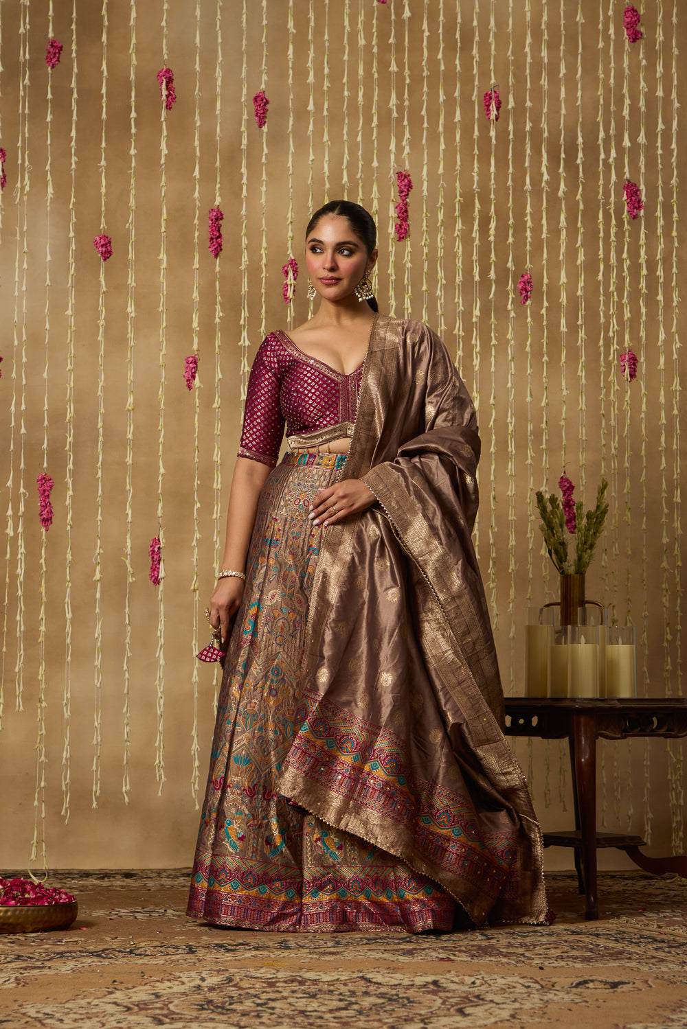 Jhoom Wine Banarasi Brocade Lehenga Set