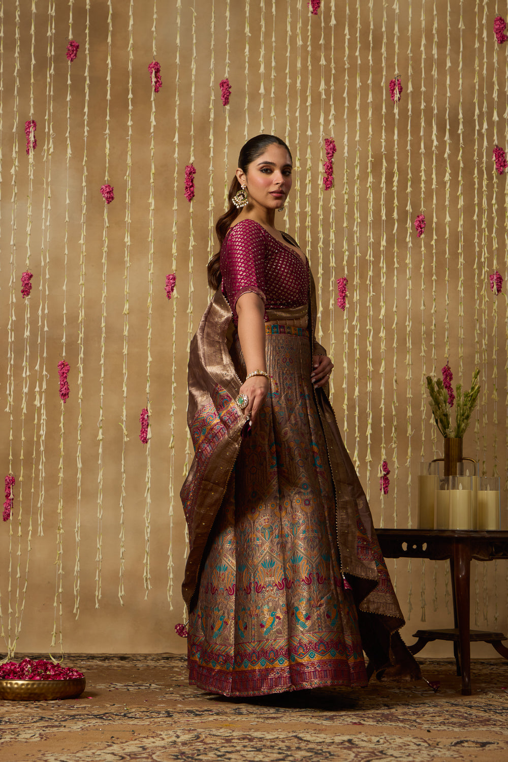 Jhoom Wine Banarasi Brocade Lehenga Set