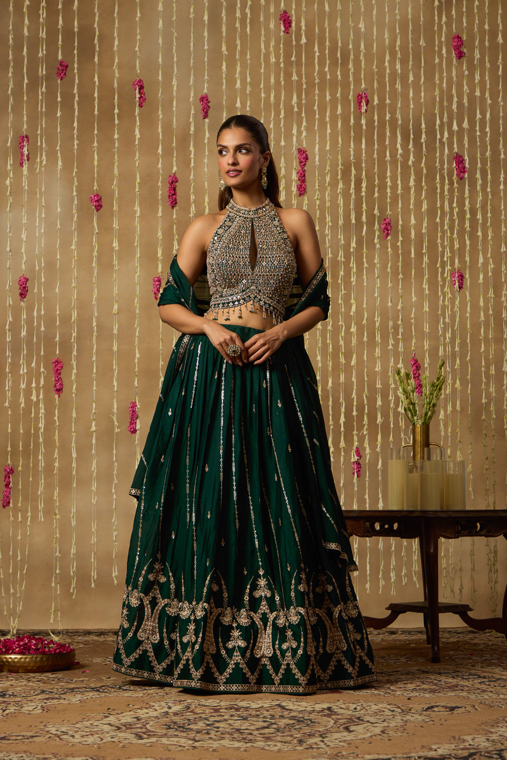 Jhoom Emerald Gold Lehenga Set