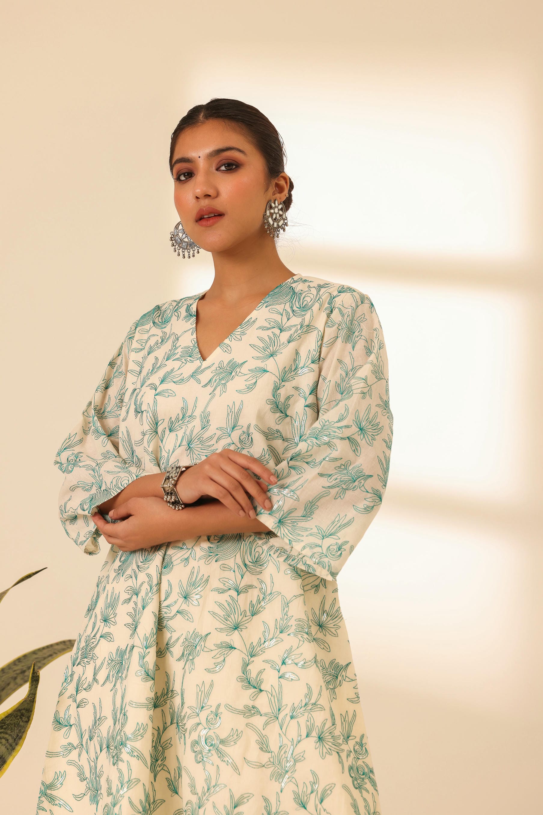 Rangrez Mint Glow A Line Embroidered Kurta