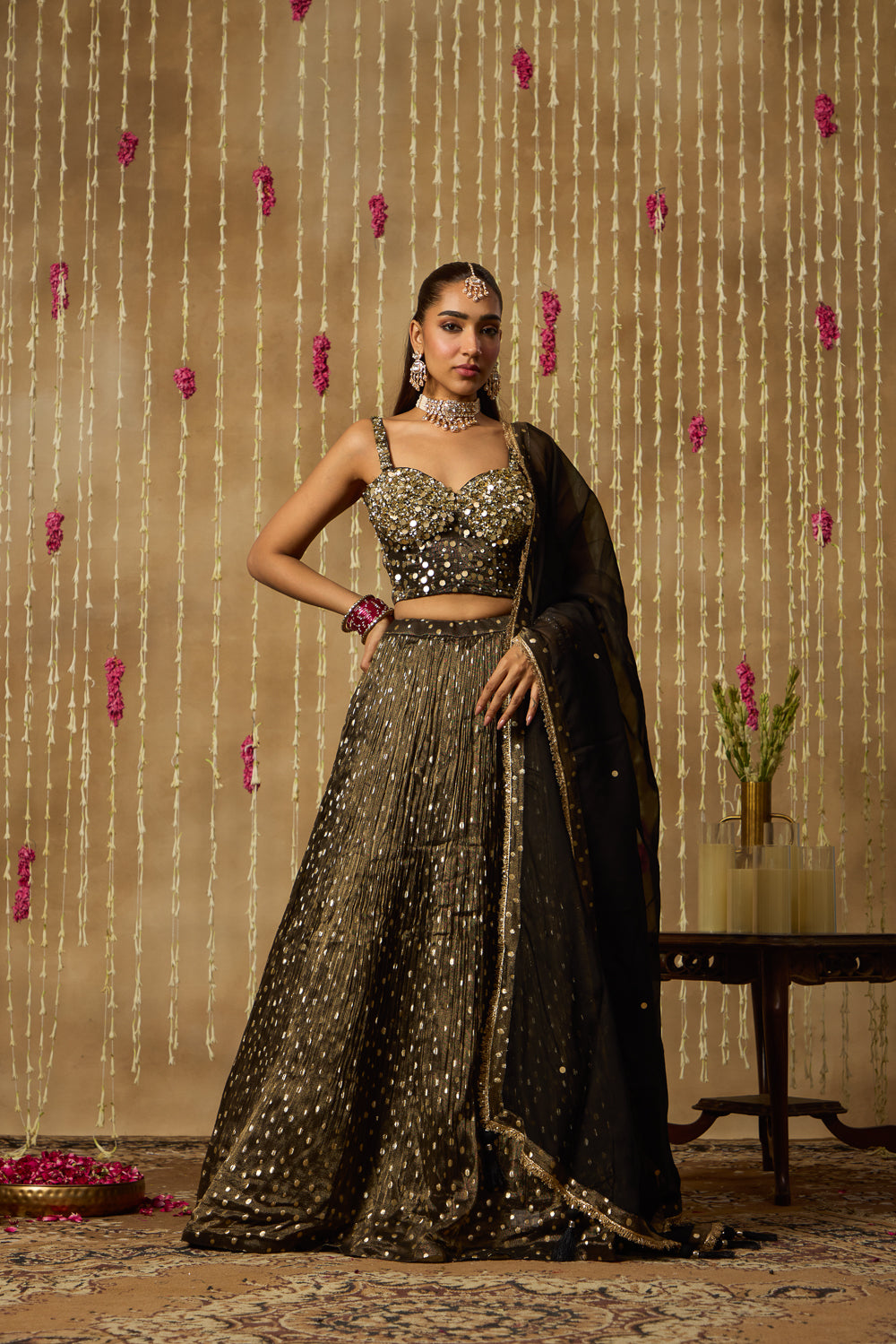 Jhoom Noir Gold Lehenga Set