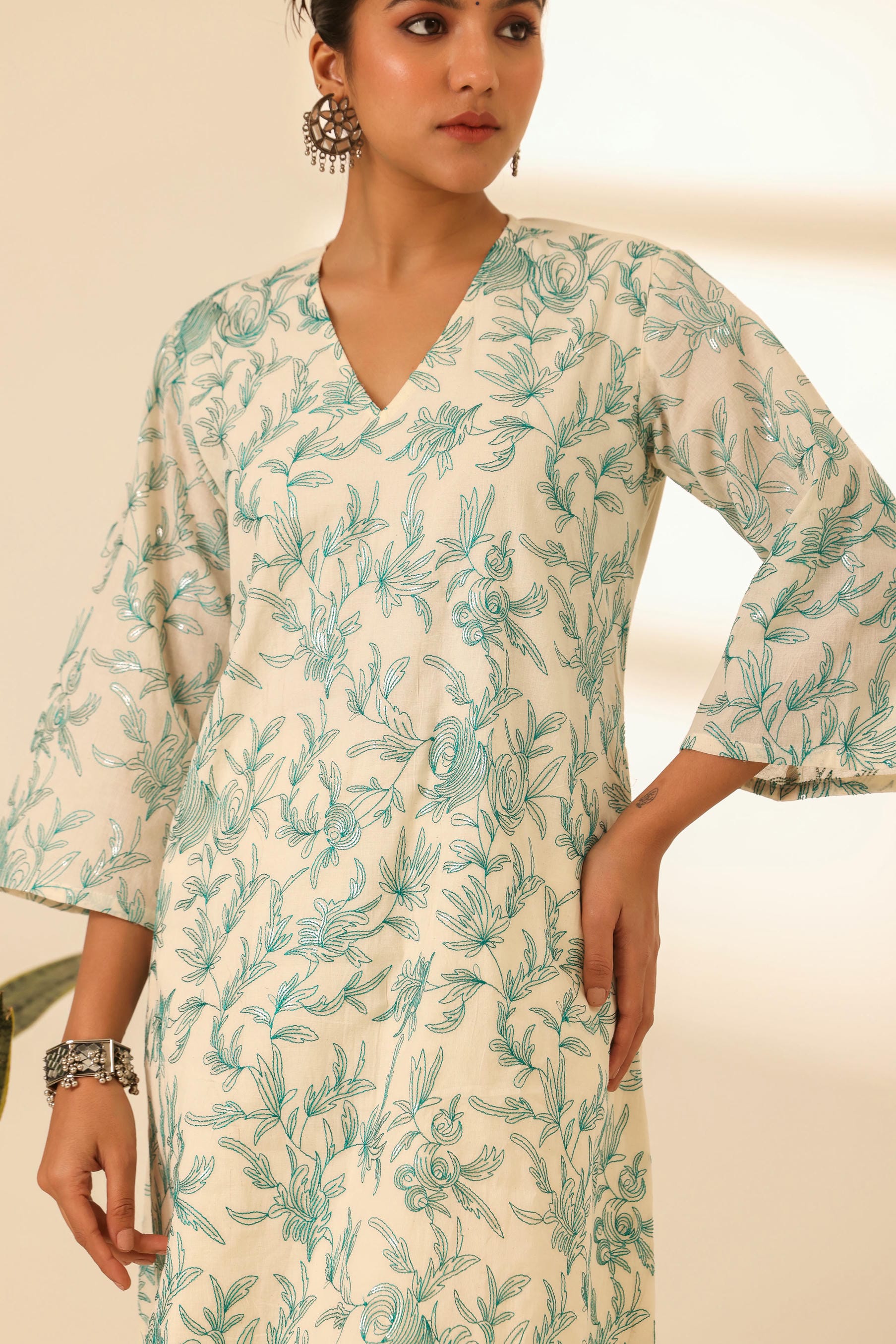 Rangrez Mint Glow A Line Embroidered Kurta Set