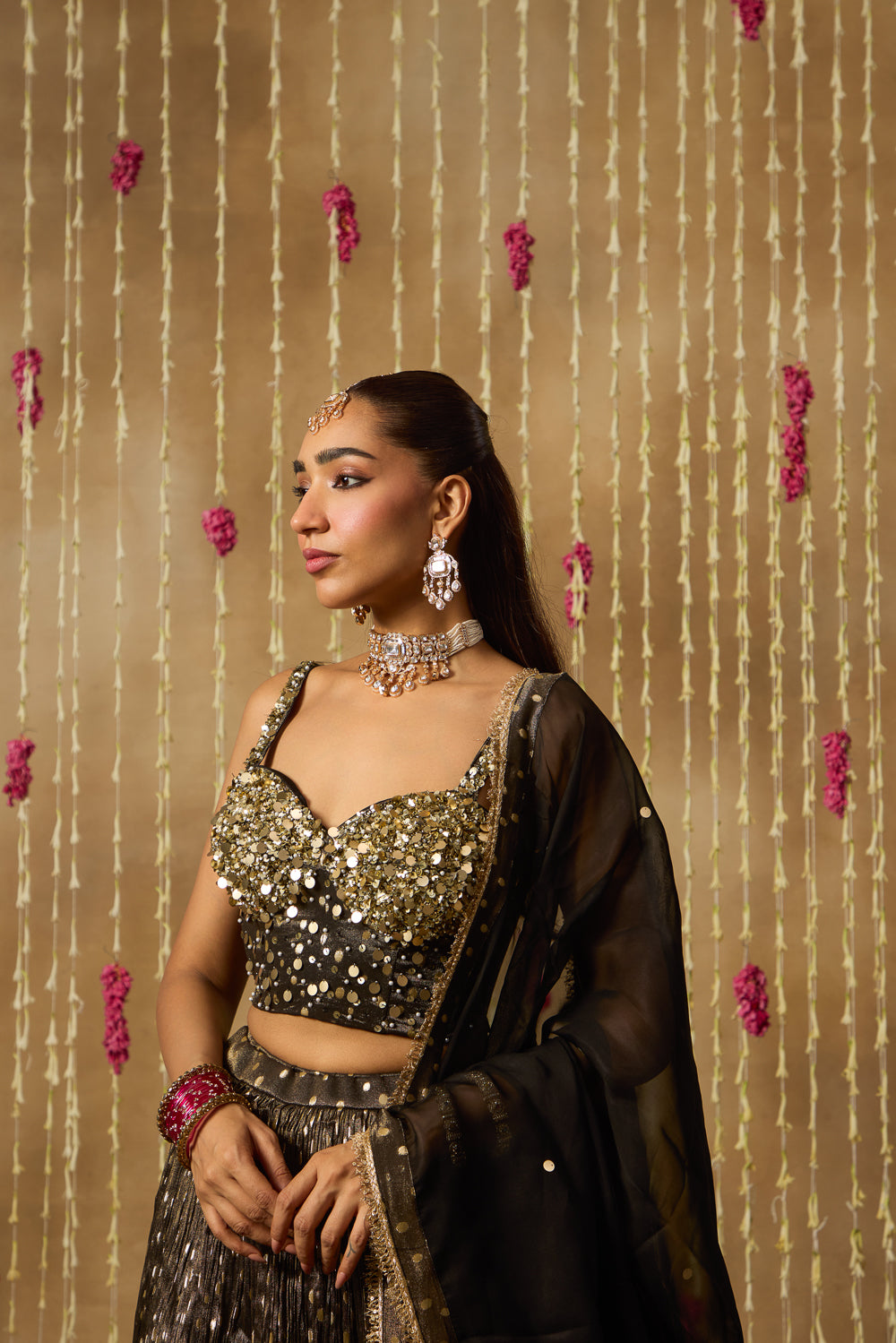 Jhoom Noir Gold Lehenga Set