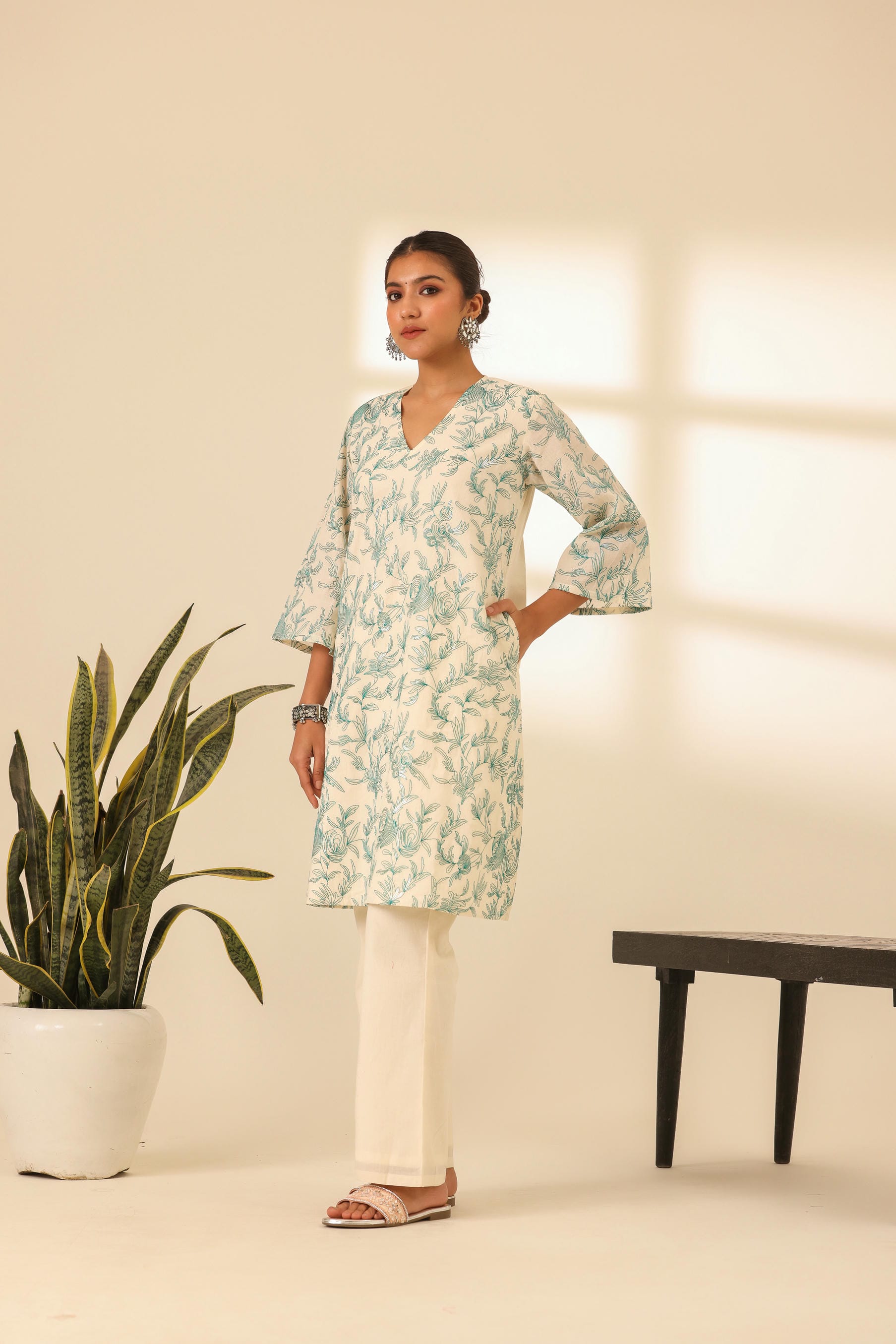 Rangrez Mint Glow A Line Embroidered Kurta Set