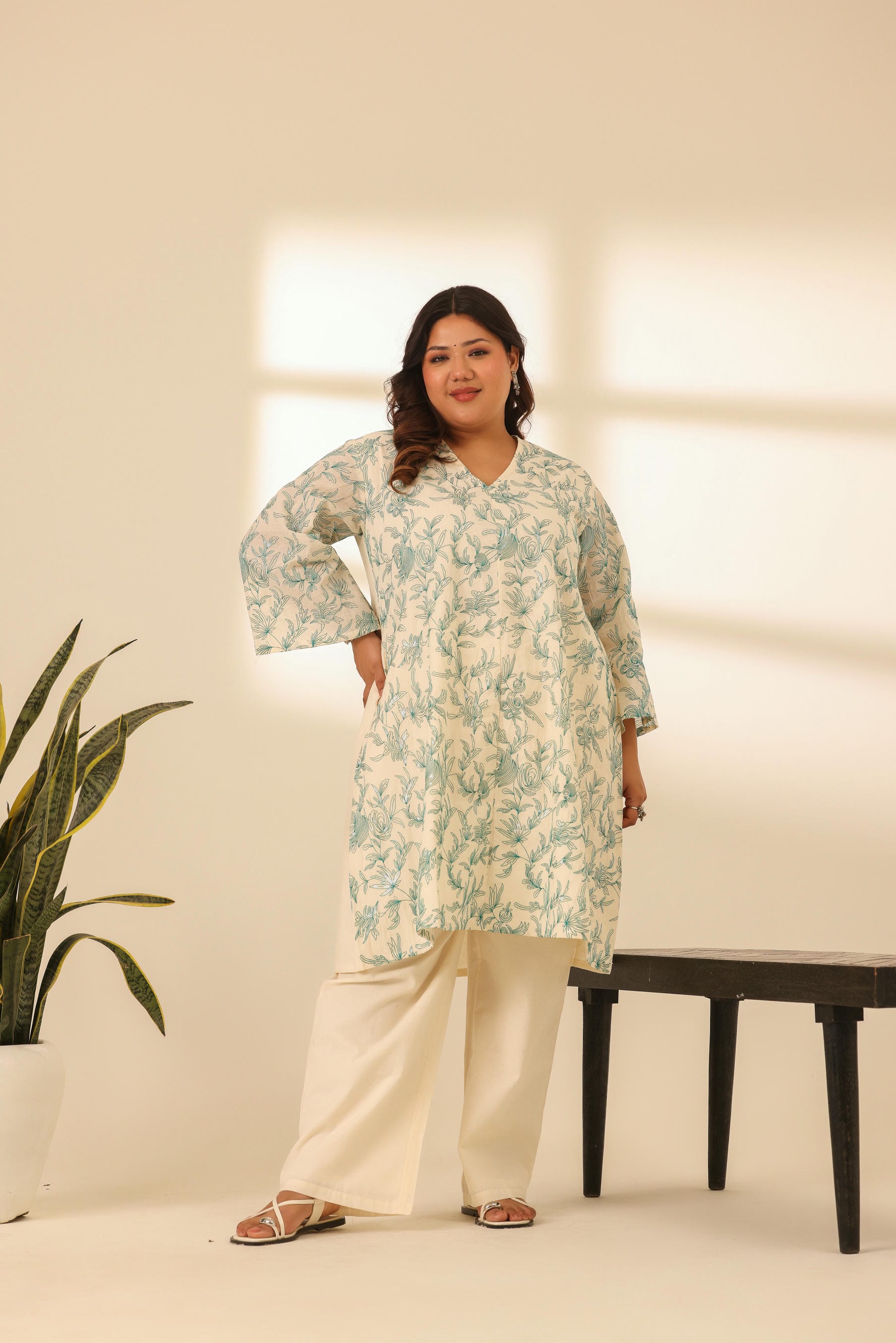 Rangrez Mint Glow A Line Embroidered Kurta Set