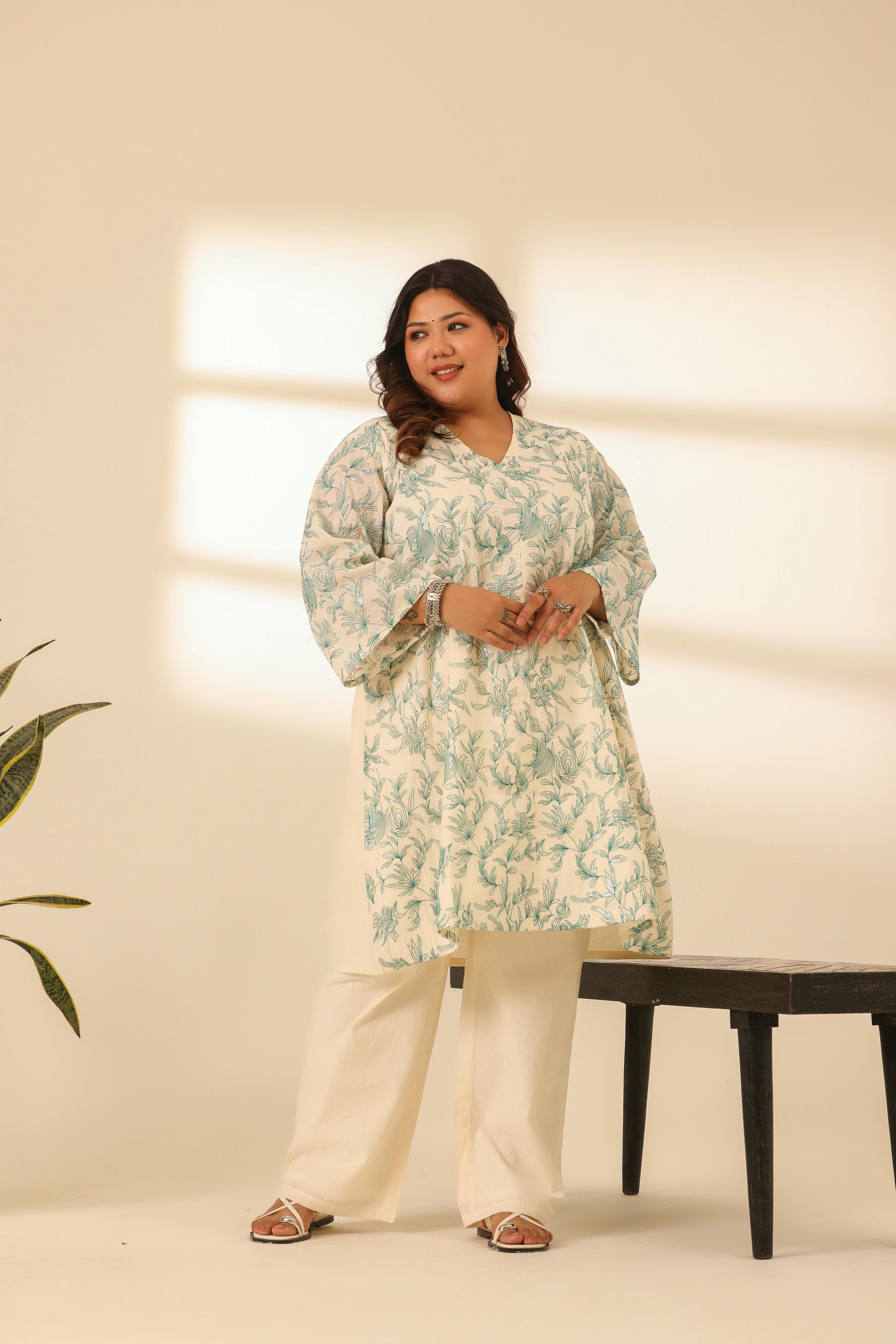 Rangrez Mint Glow A Line Embroidered Kurta Set