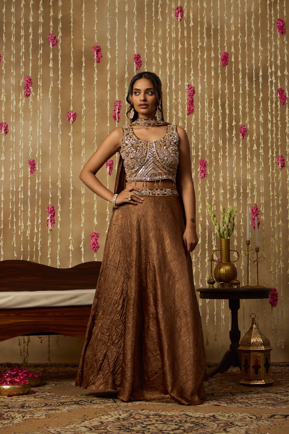 Jhoom Bronze Embroidered Lehenga Set