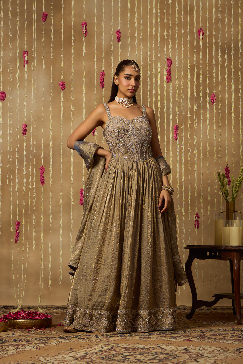 Jhoom Antique Mist Anarkali Set