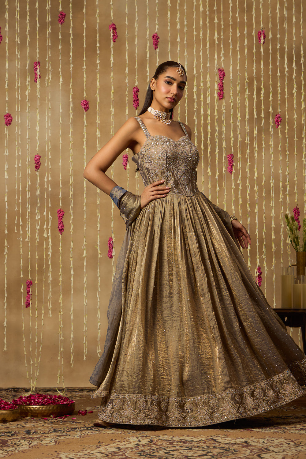 Jhoom Antique Mist Anarkali Set