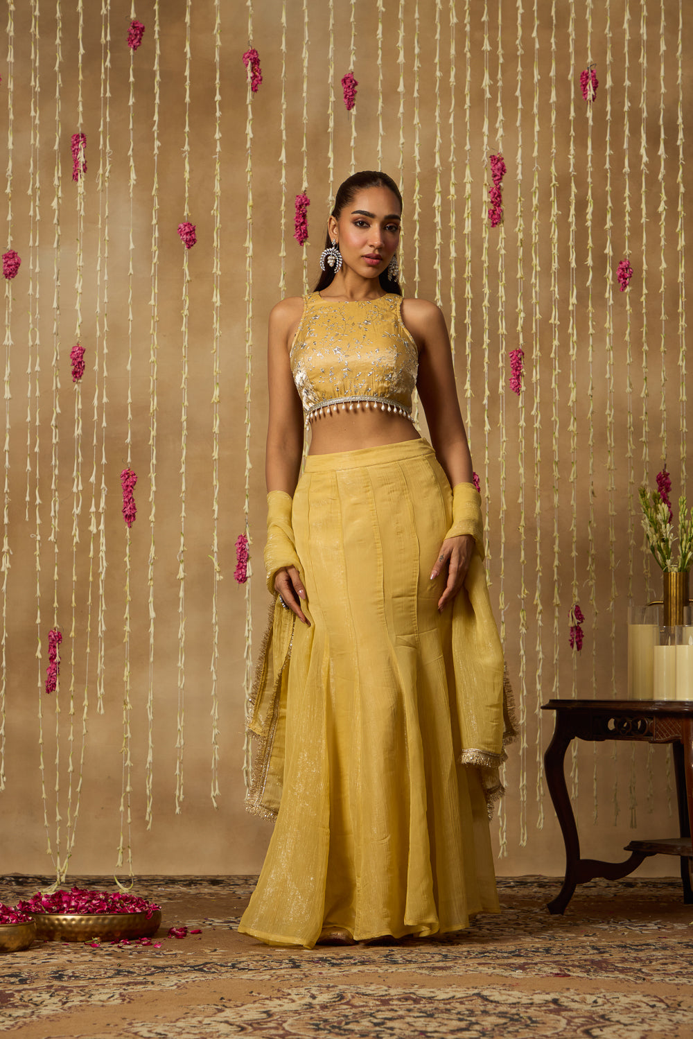 Jhoom Butter Yellow Fusion Skirt Set