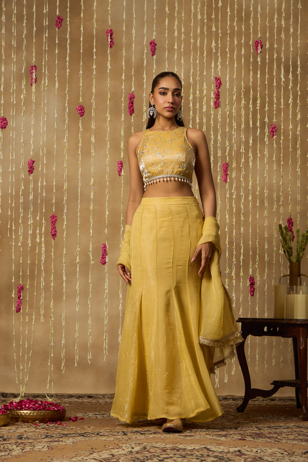 Jhoom Butter Yellow Fusion Skirt Set