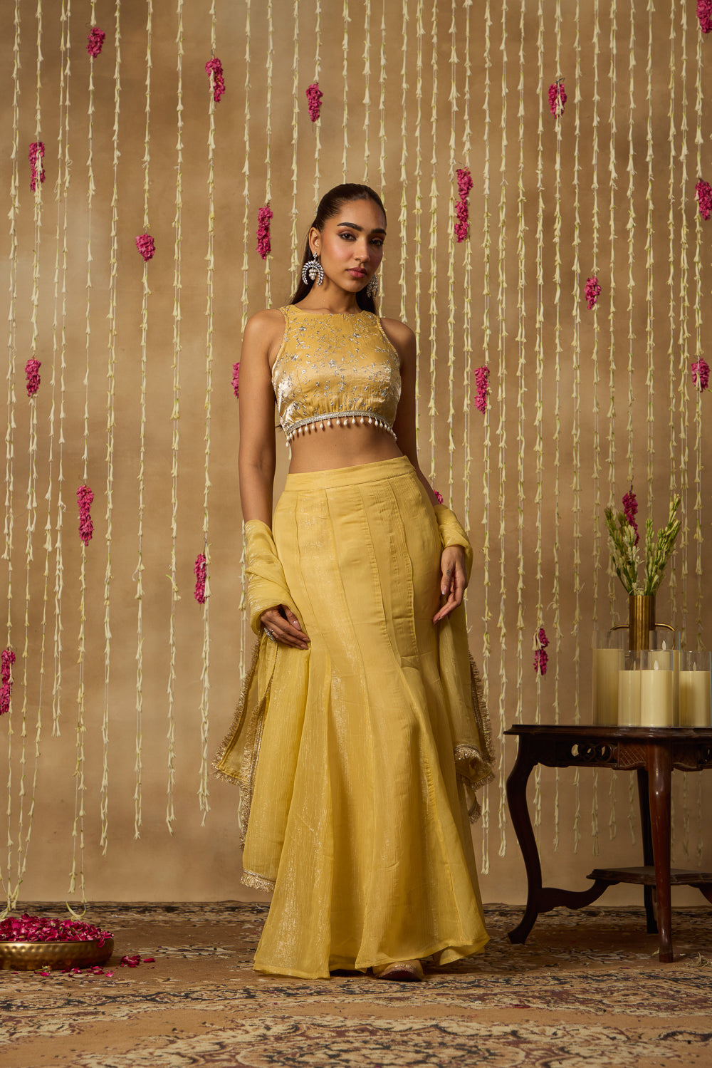 Jhoom Butter Yellow Fusion Skirt Set