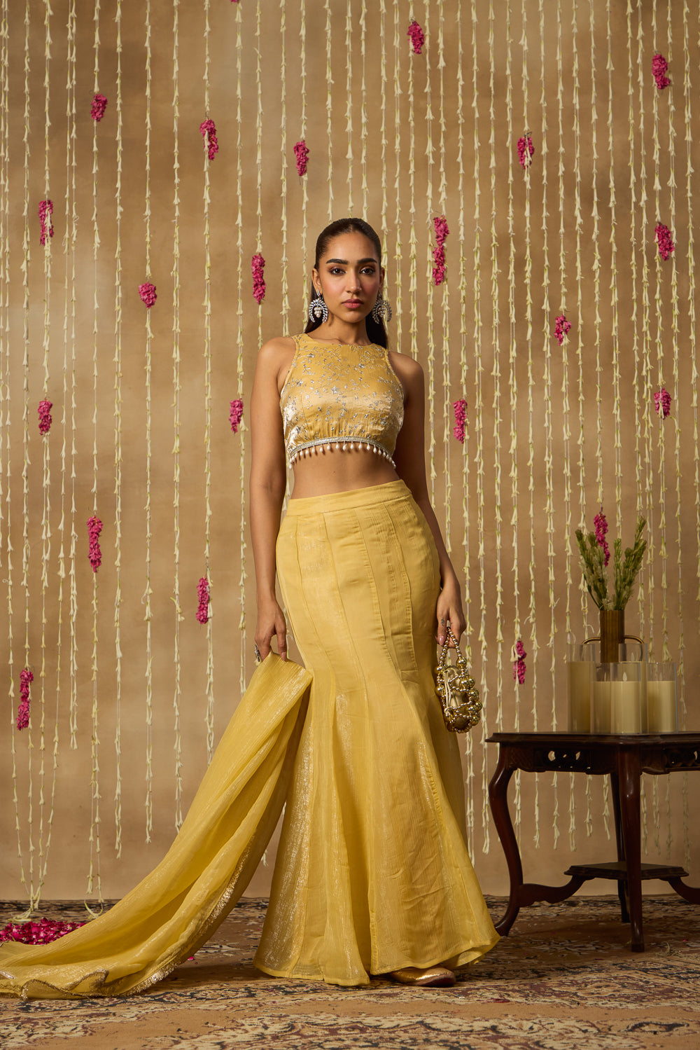 Jhoom Butter Yellow Fusion Skirt Set