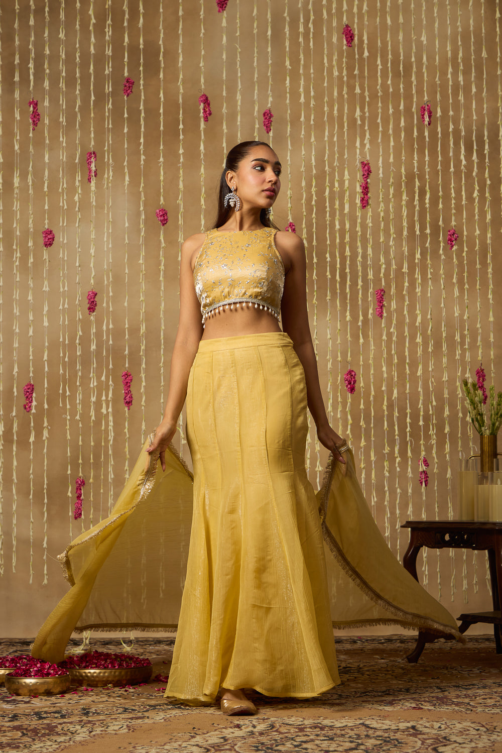 Jhoom Butter Yellow Fusion Skirt Set