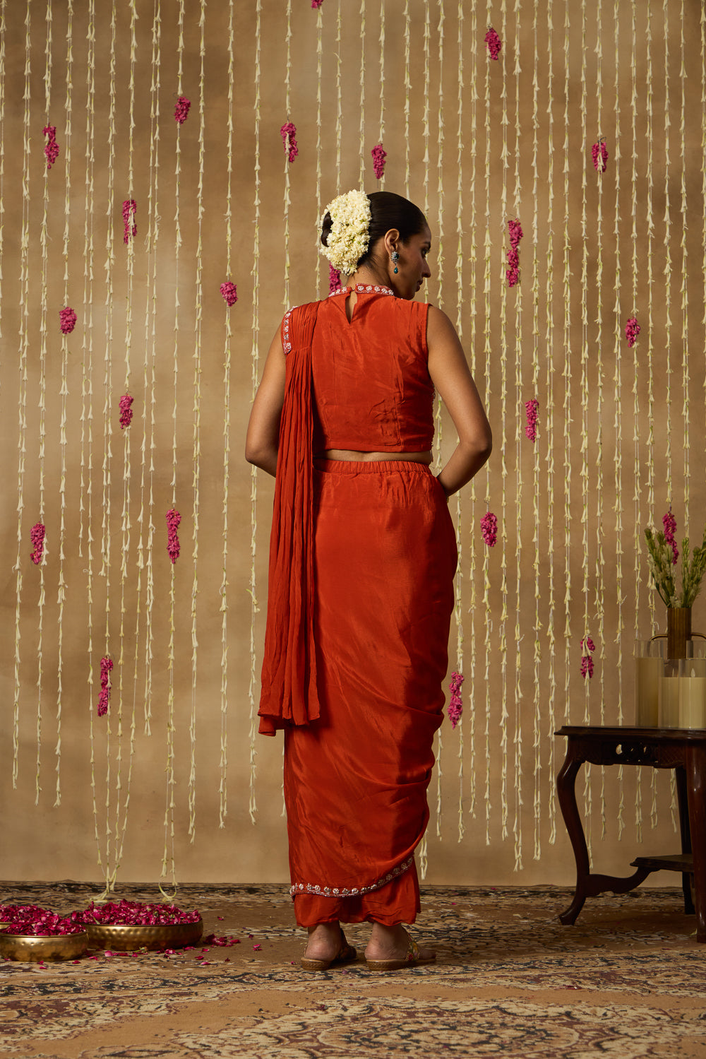 Jhoom Burnt Rust Saree Set