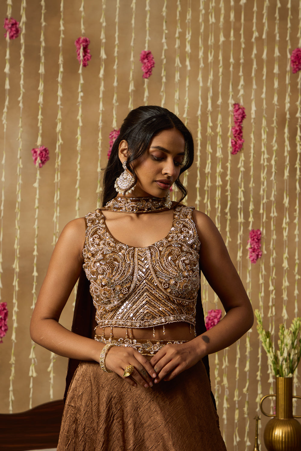 Jhoom Bronze Embroidered Lehenga Set