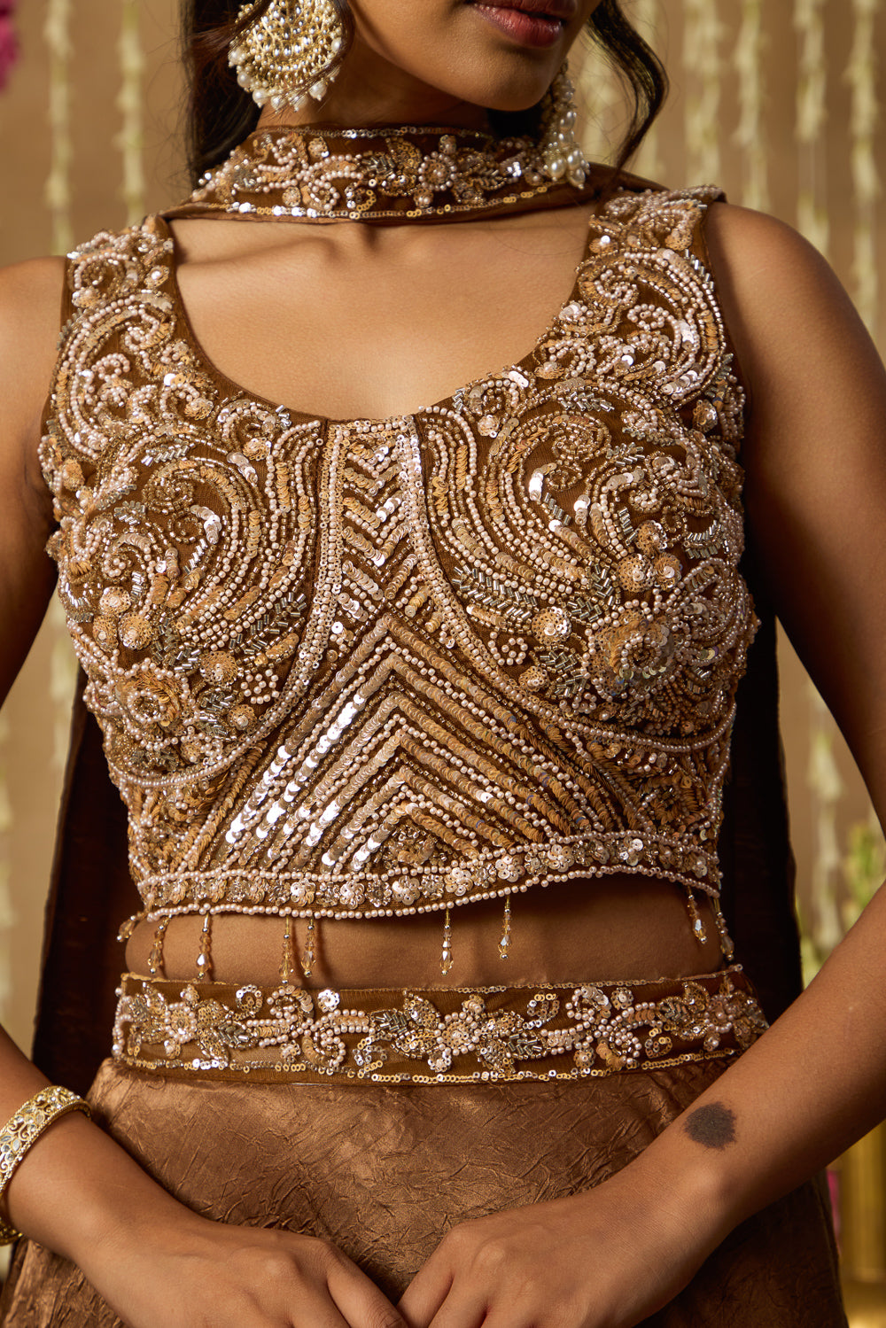 Jhoom Bronze Embroidered Lehenga Set