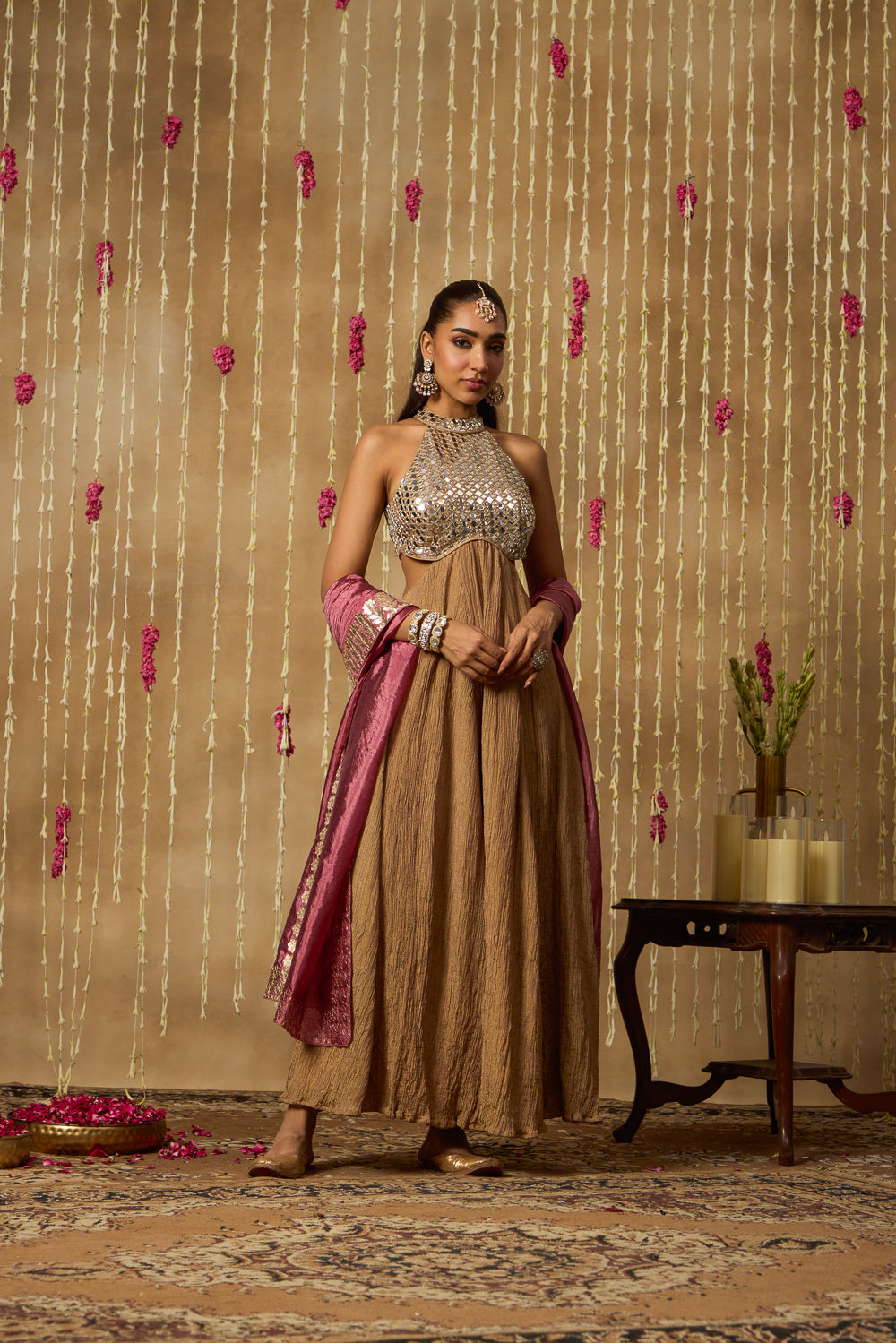Jhoom Mocha Mirror Anarkali Set