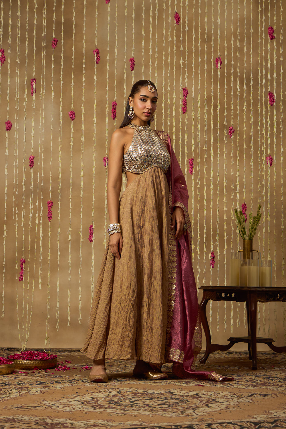 Jhoom Mocha Mirror Anarkali Set