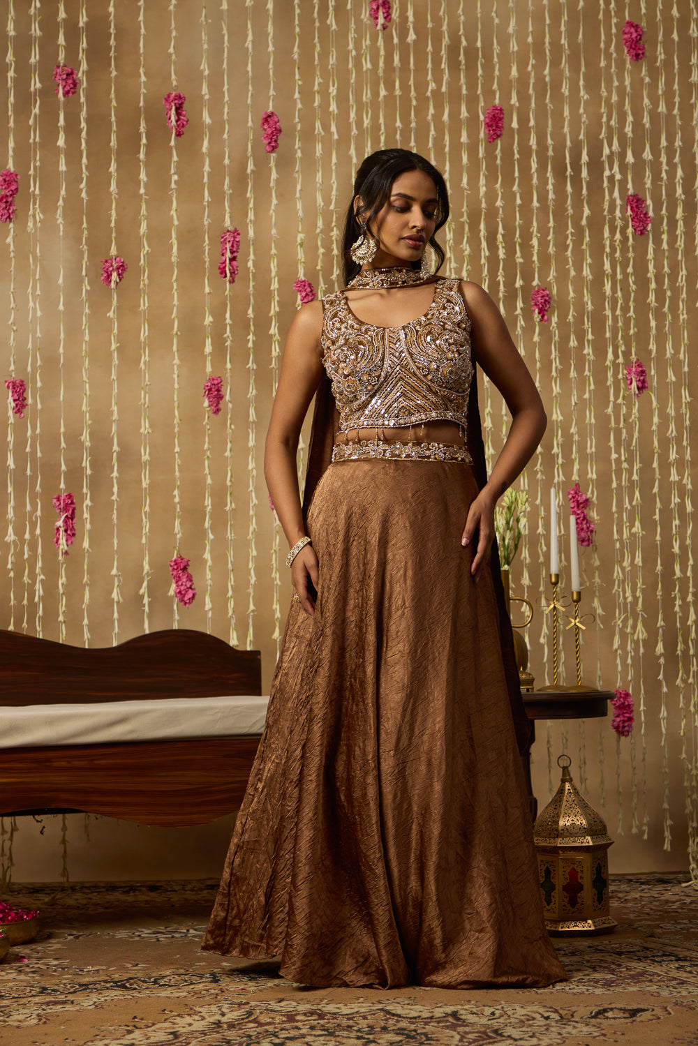 Jhoom Bronze Embroidered Lehenga Set