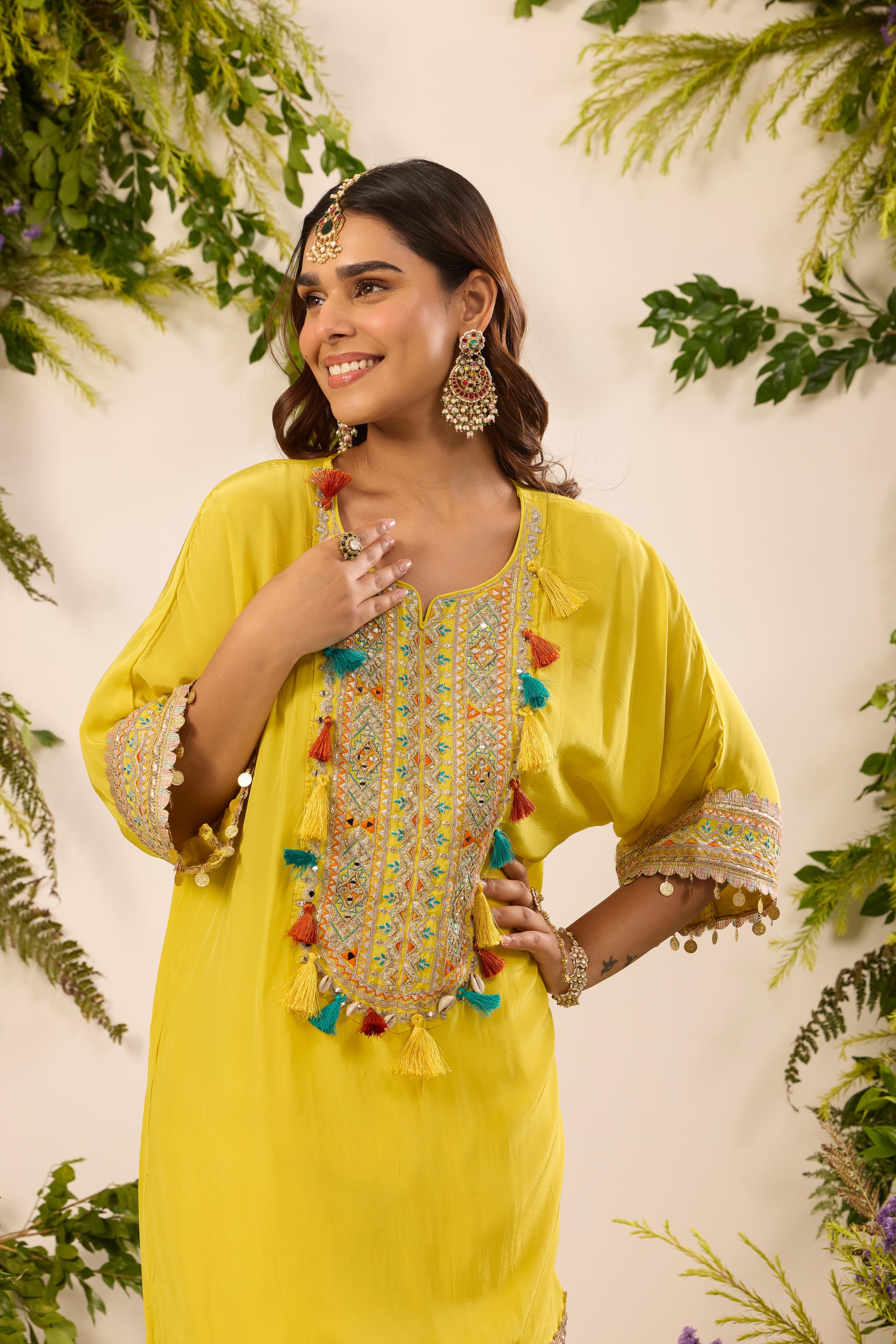 Mastaani Yellow Bloom Kaftan Set