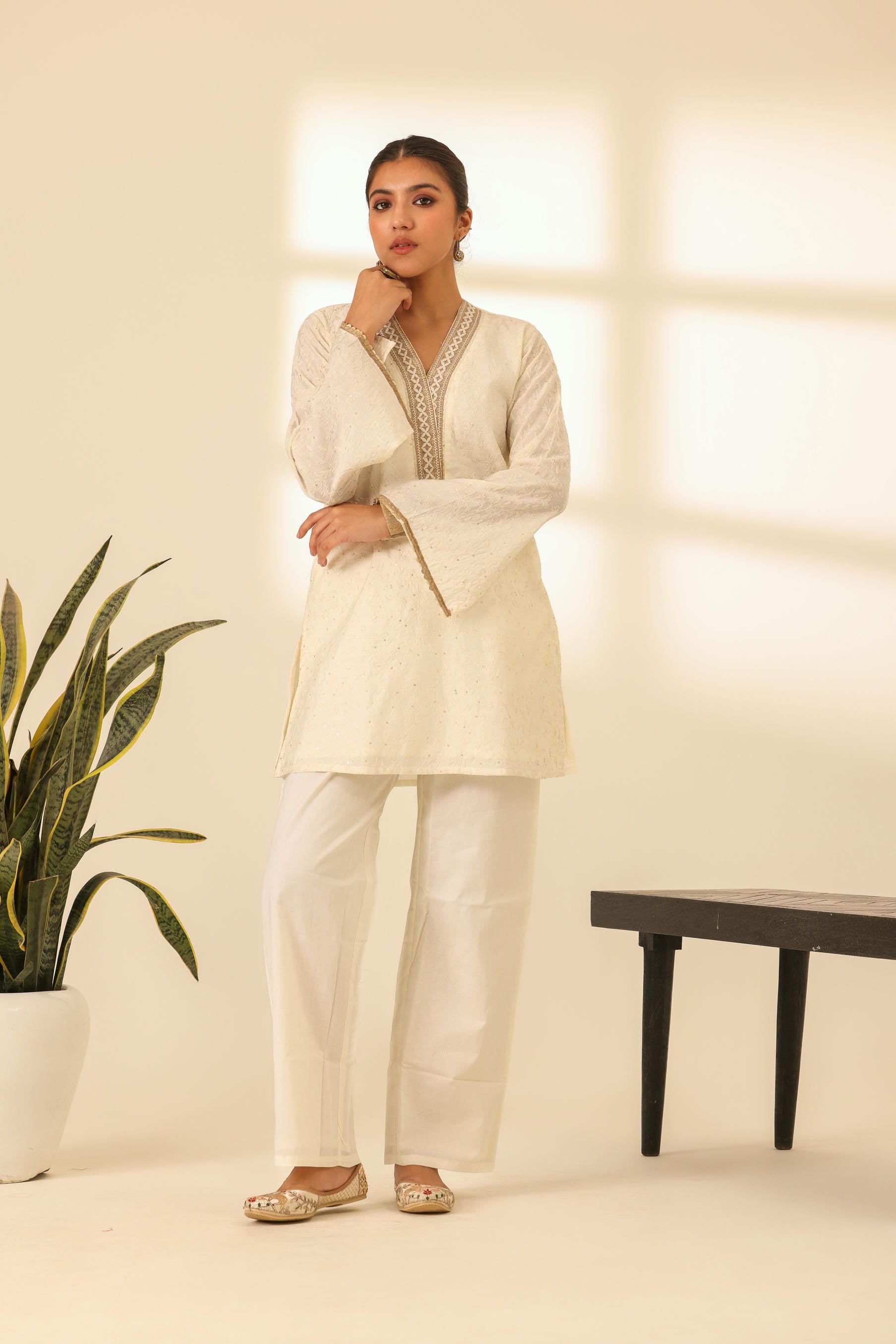 Rangrez Moonlight White Embroidered Kurta