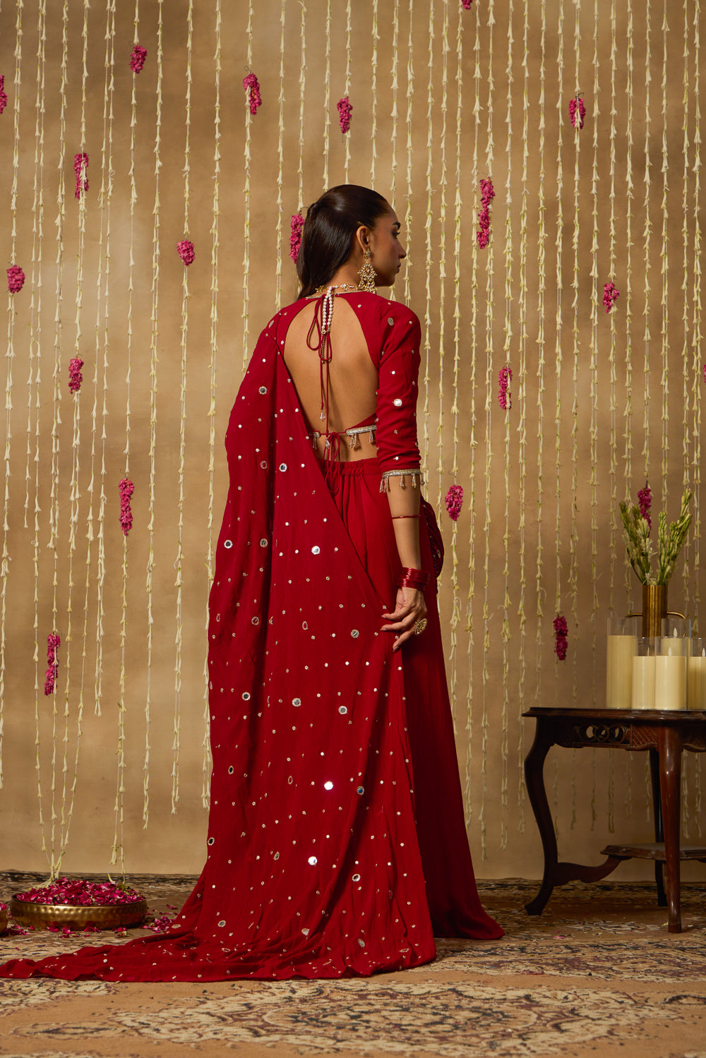 Jhoom Scarlet Mirror Drape Saree Set