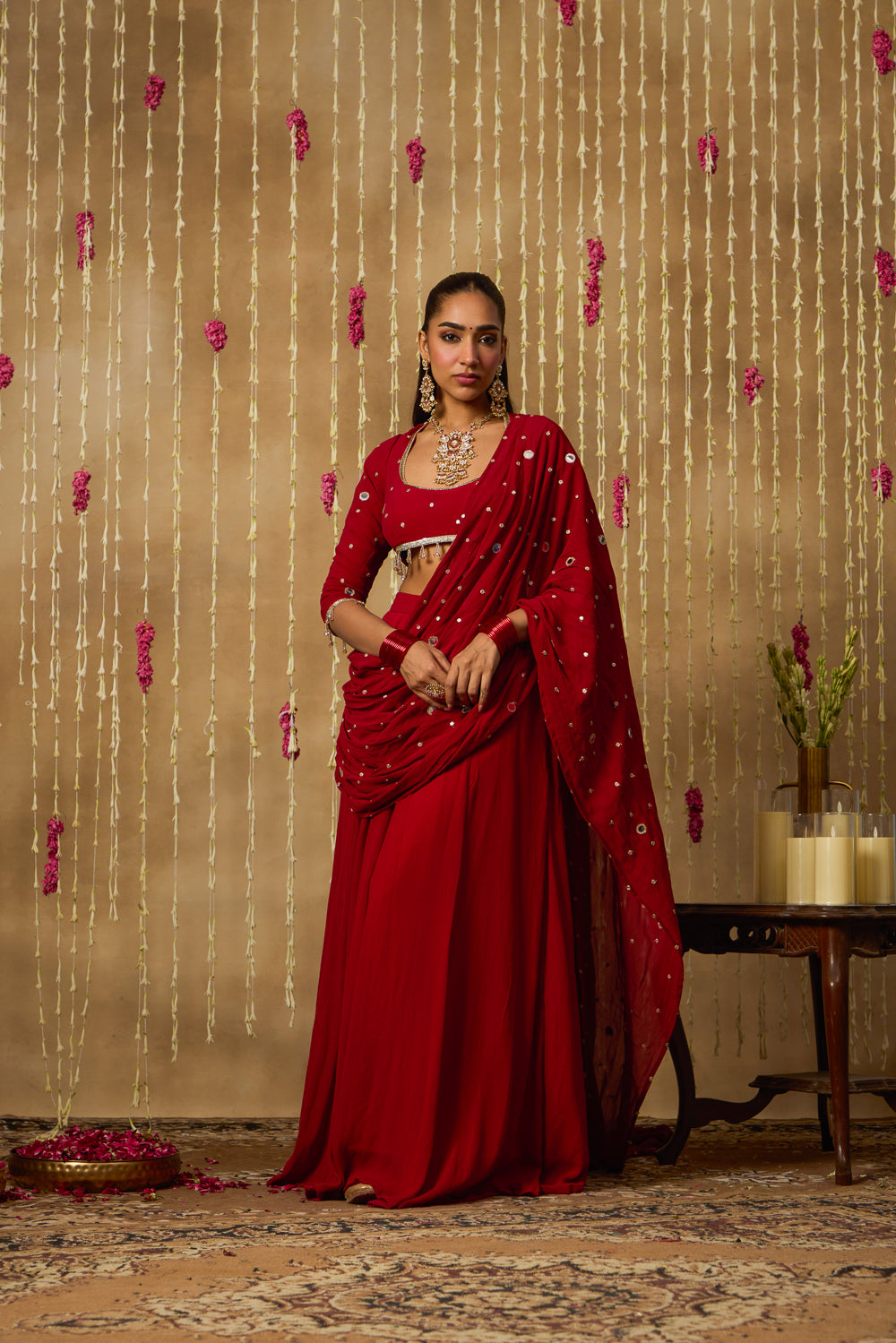 Jhoom Scarlet Mirror Drape Saree Set