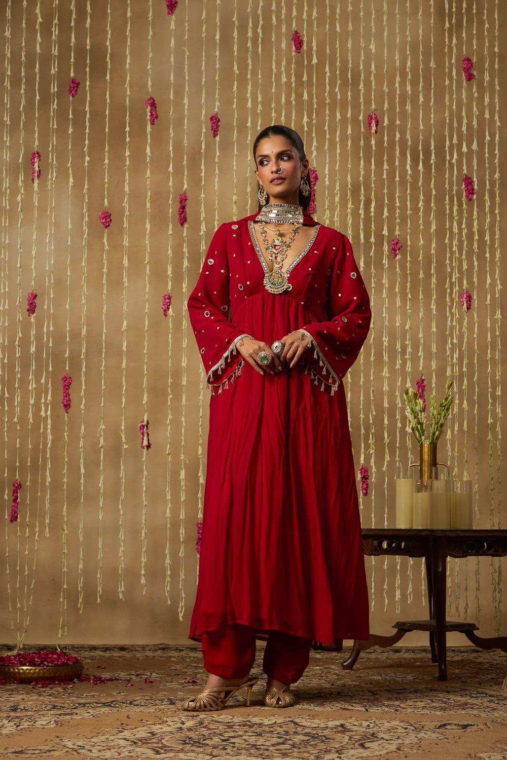 Jhoom Scarlet Mirror Anarkali Set