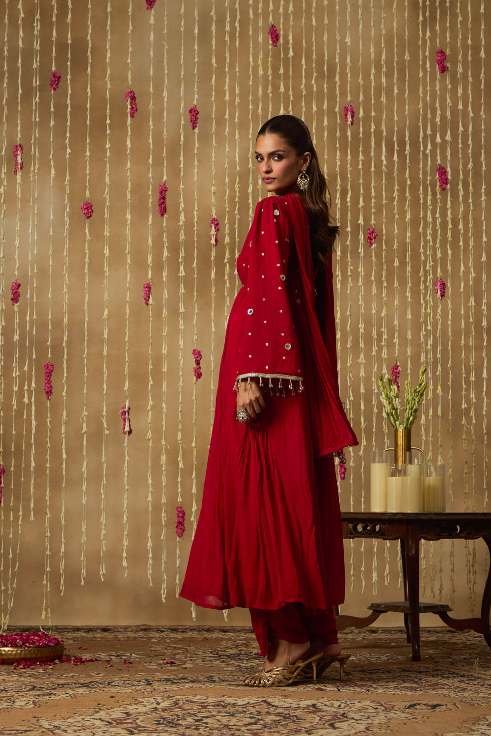 Jhoom Scarlet Mirror Anarkali Set