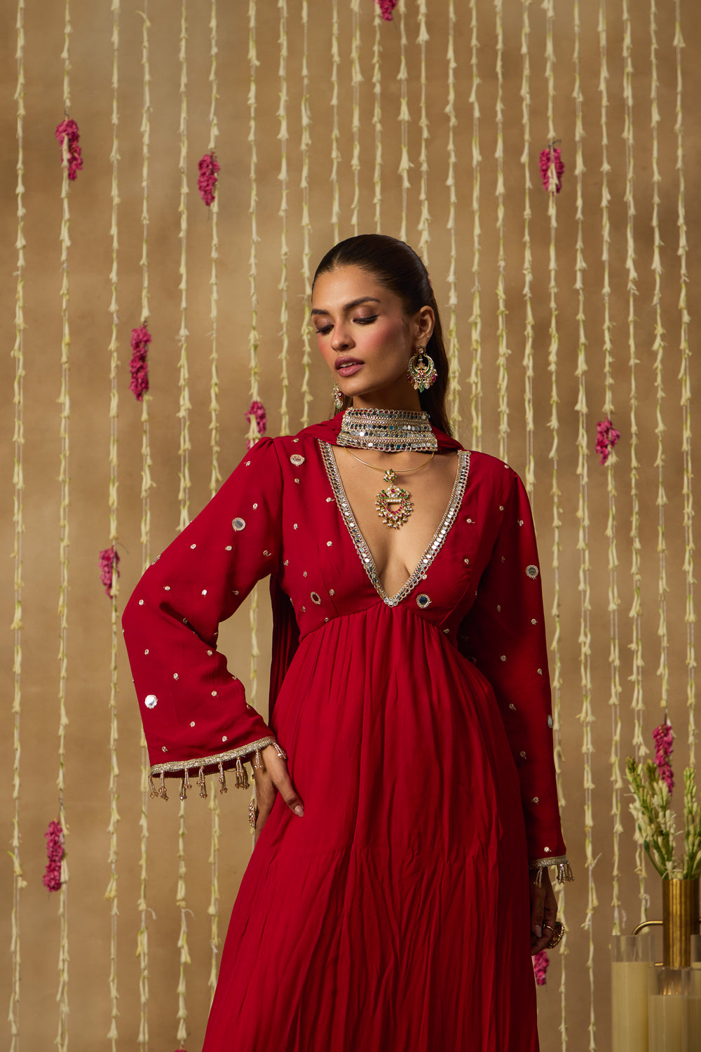 Jhoom Scarlet Mirror Anarkali Set