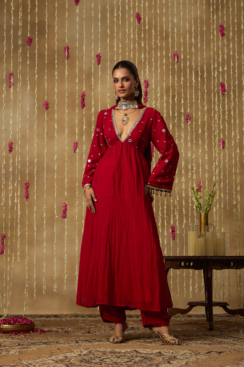 Jhoom Scarlet Mirror Anarkali Set