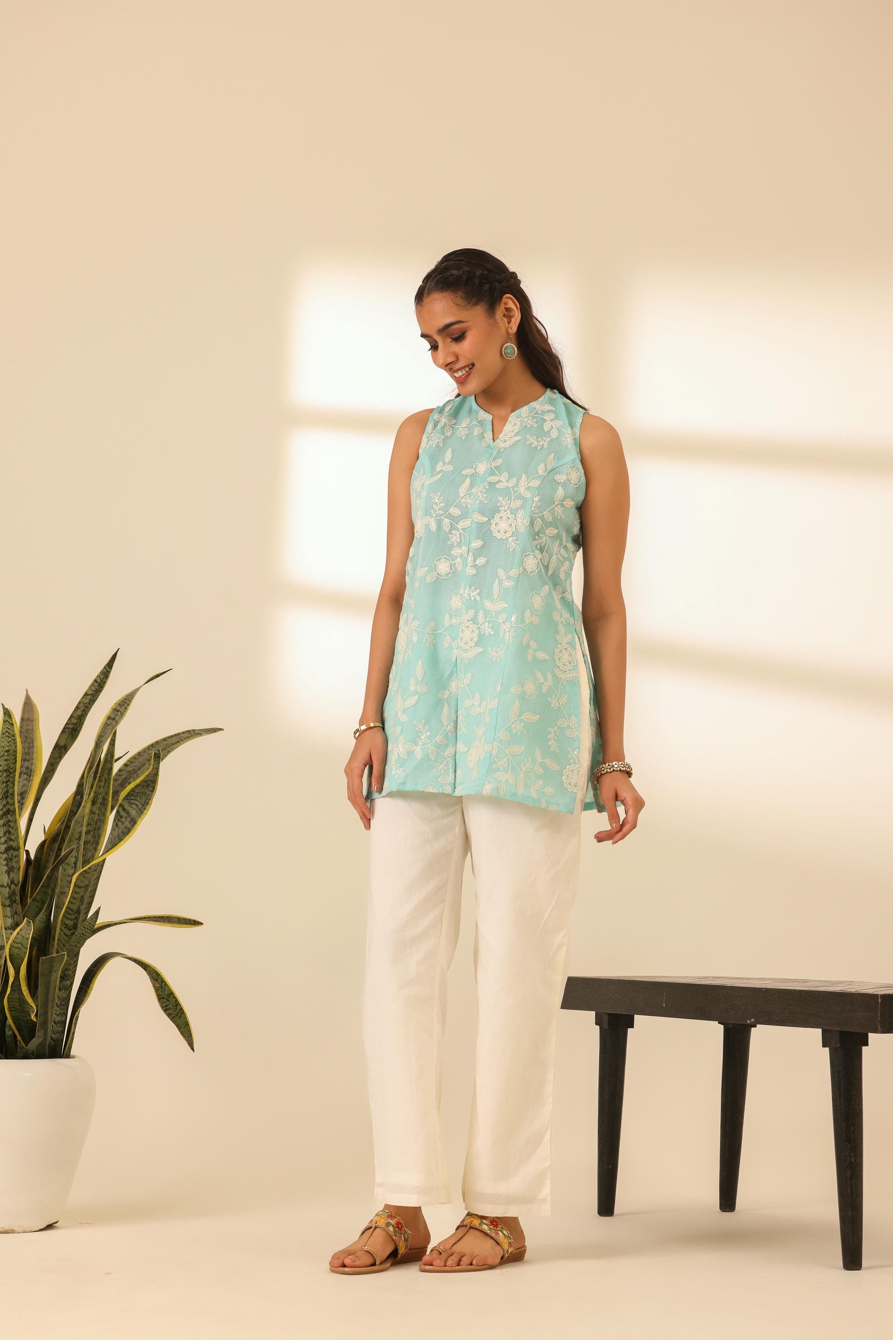 Rangrez Skyline Blue Embroidered Kurta