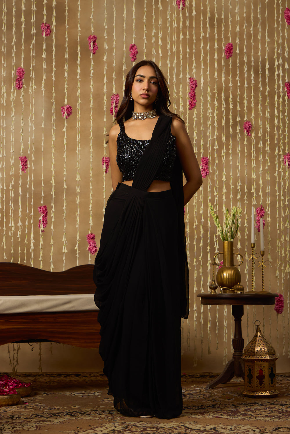 Jhoom Black Pre Draped Saree Set