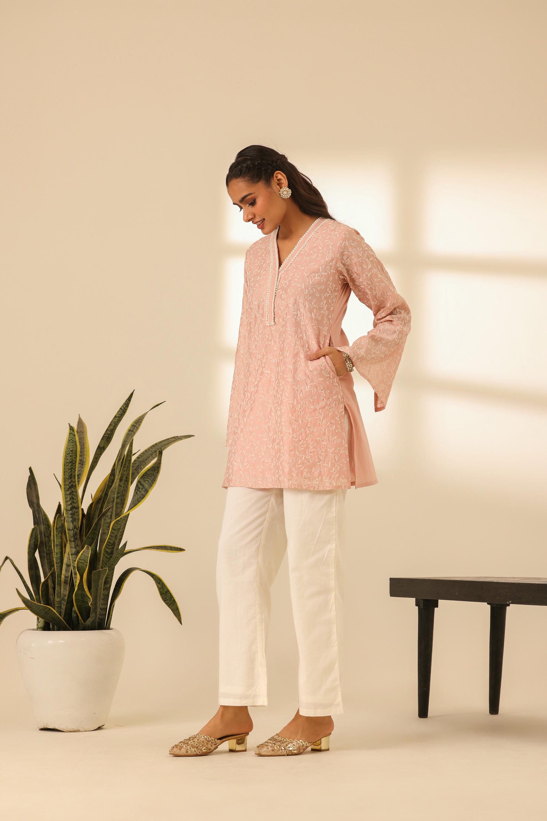 Rangrez Petal Pink Embroidered Kurta Set