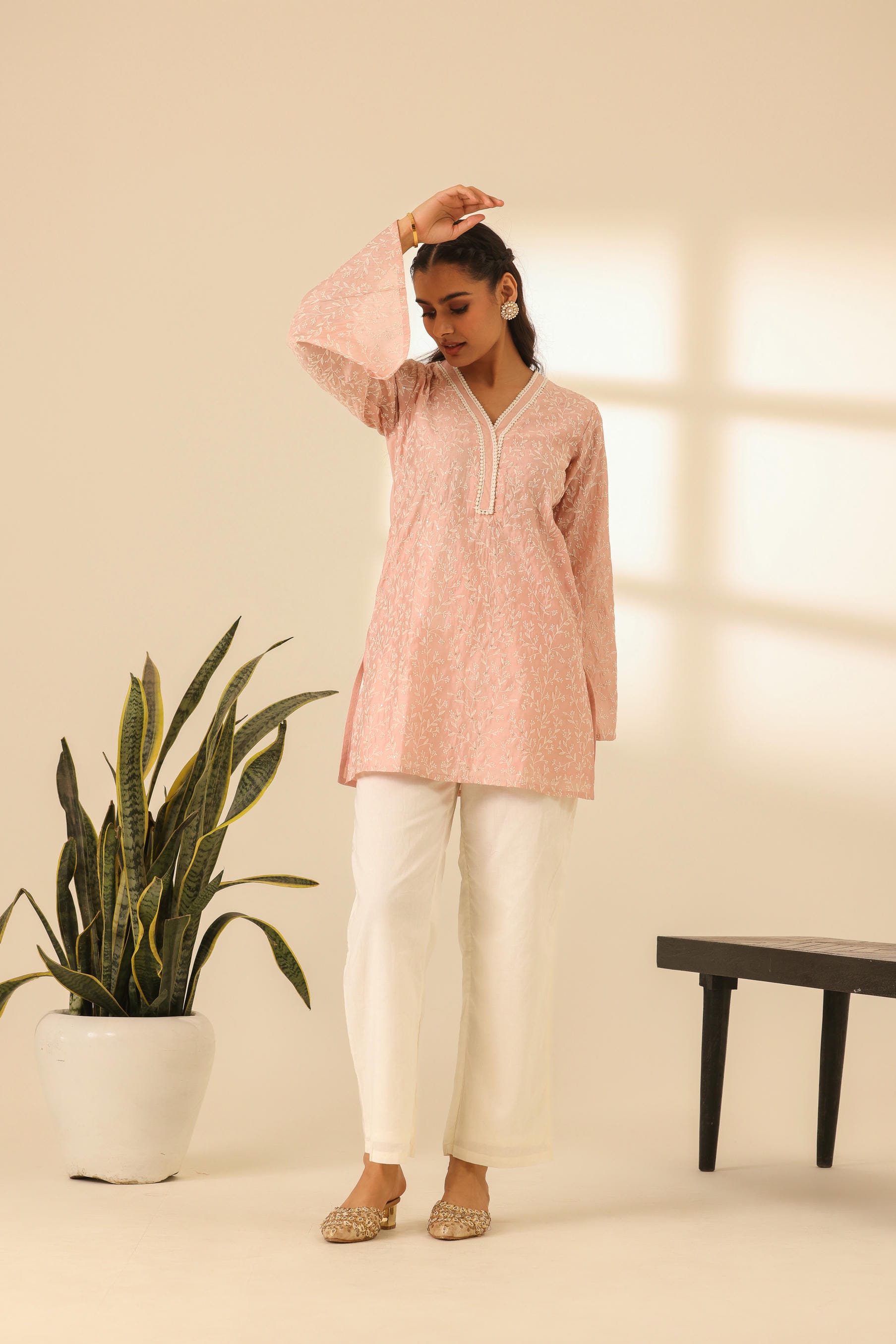 Rangrez Petal Pink Embroidered Kurta