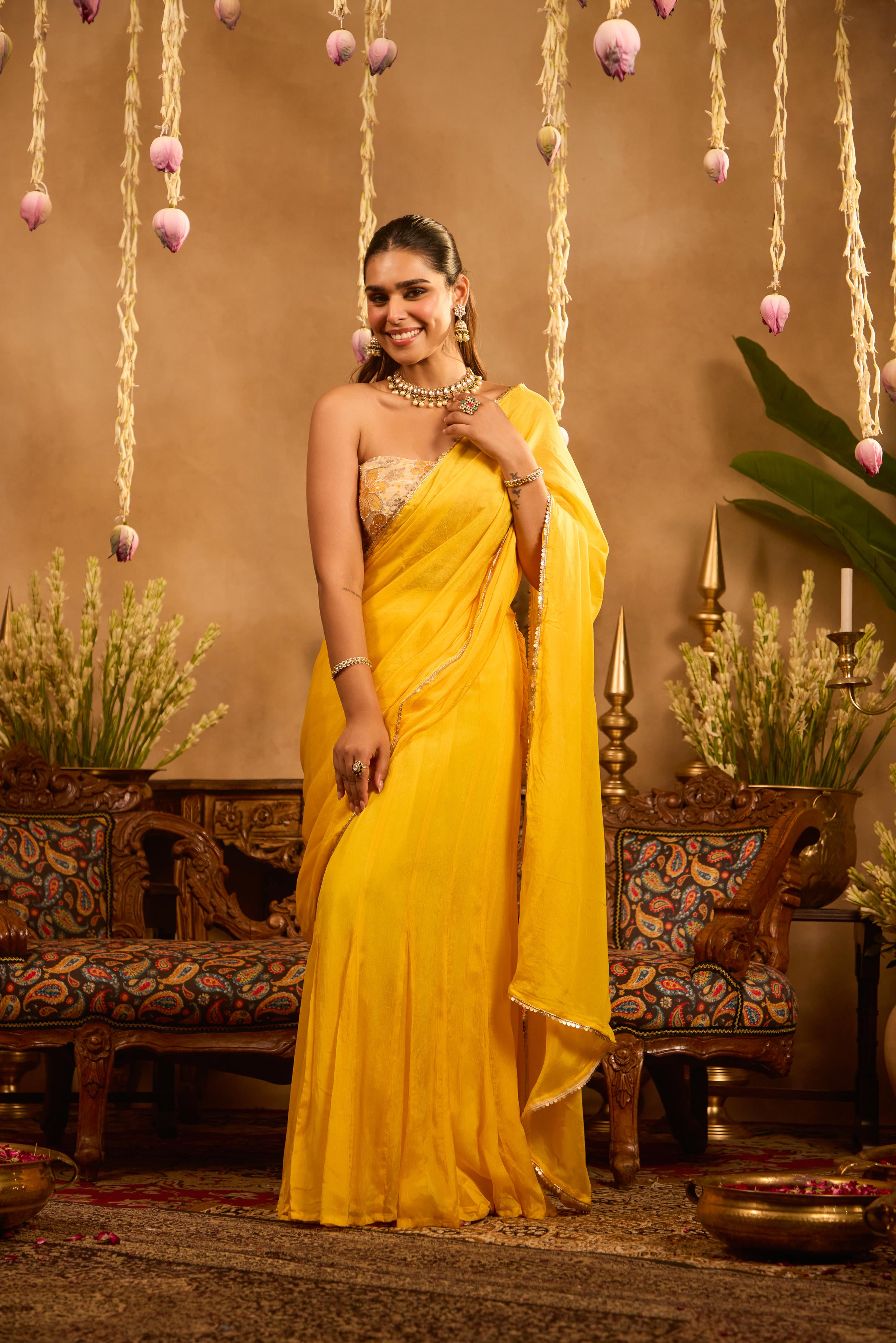 Mastaani Haldi Bloom Draped Saree Set
