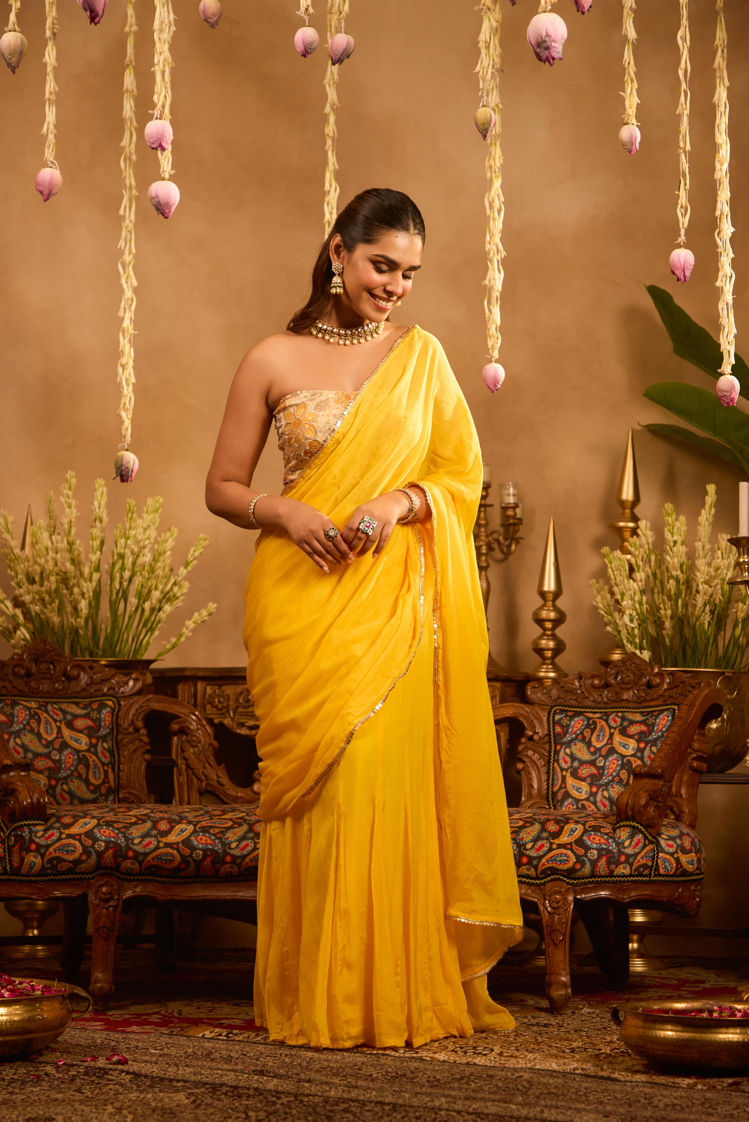 Mastaani Haldi Bloom Draped Saree Set