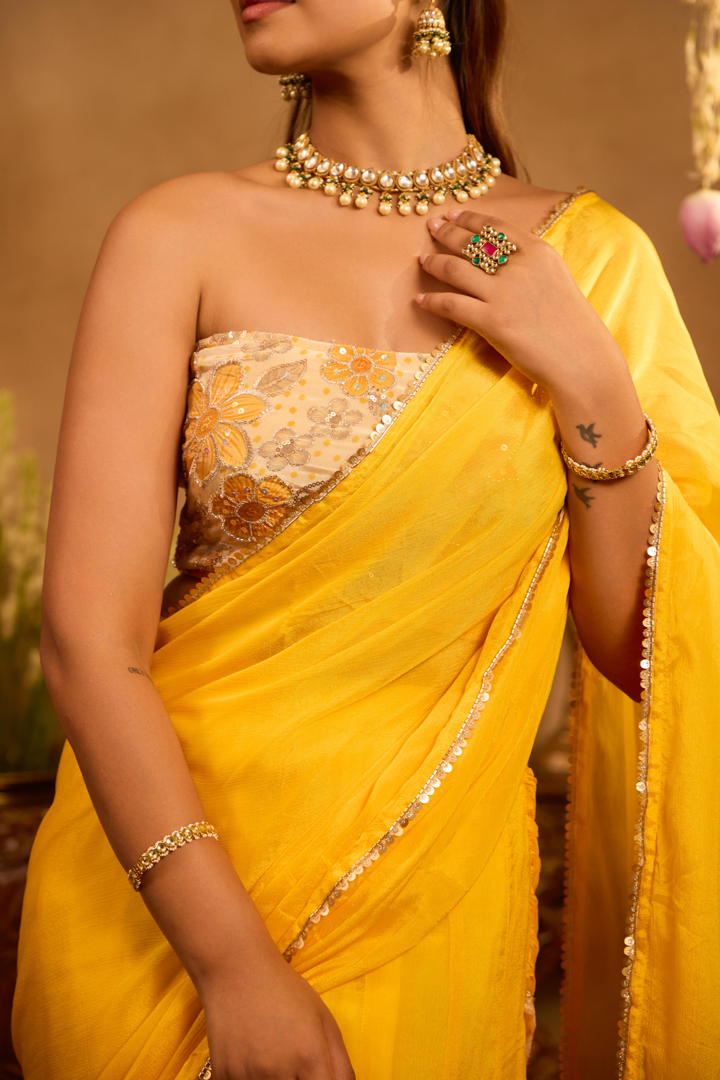 Mastaani Haldi Bloom Draped Saree Set