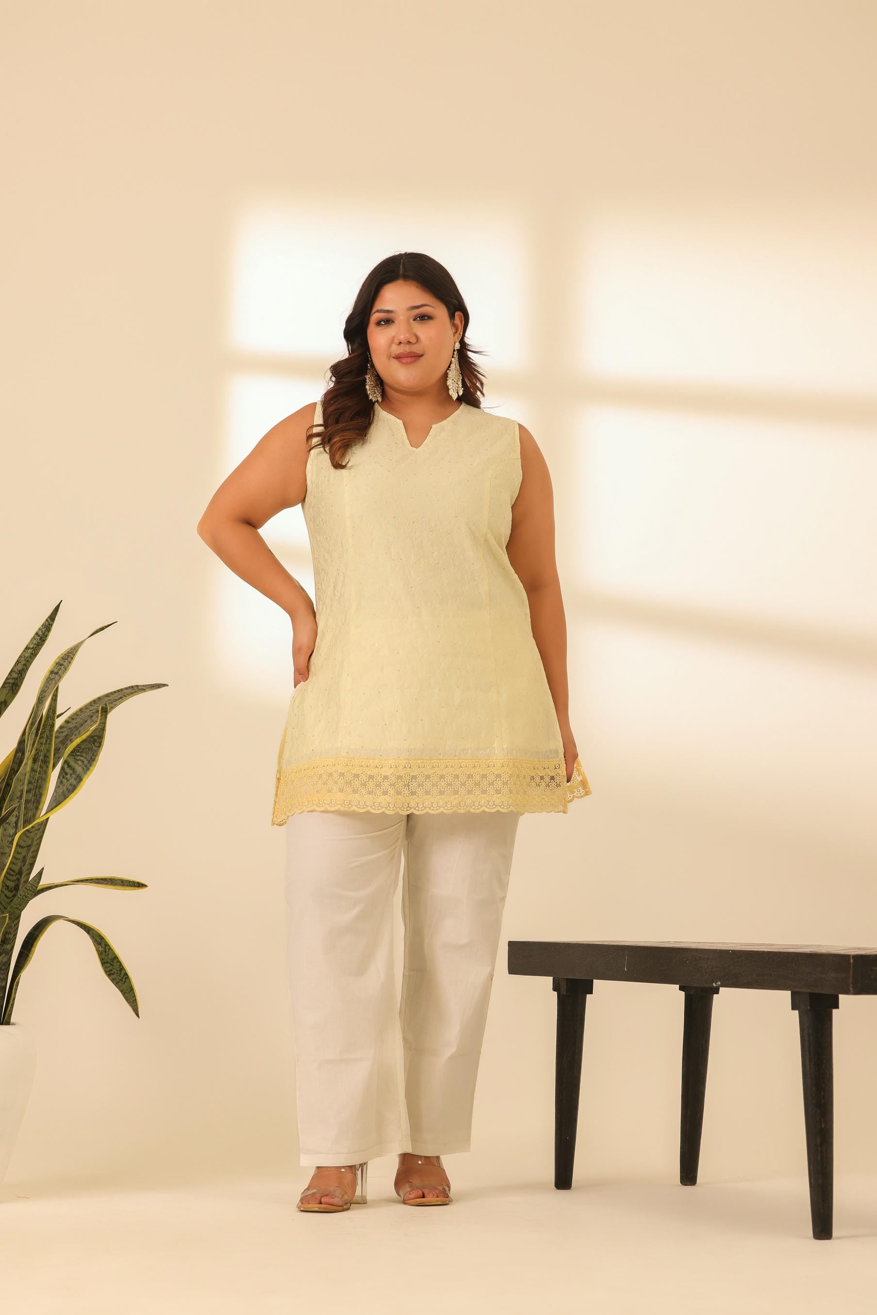 Rangrez Butter Yellow Embroidered Short Kurta Set