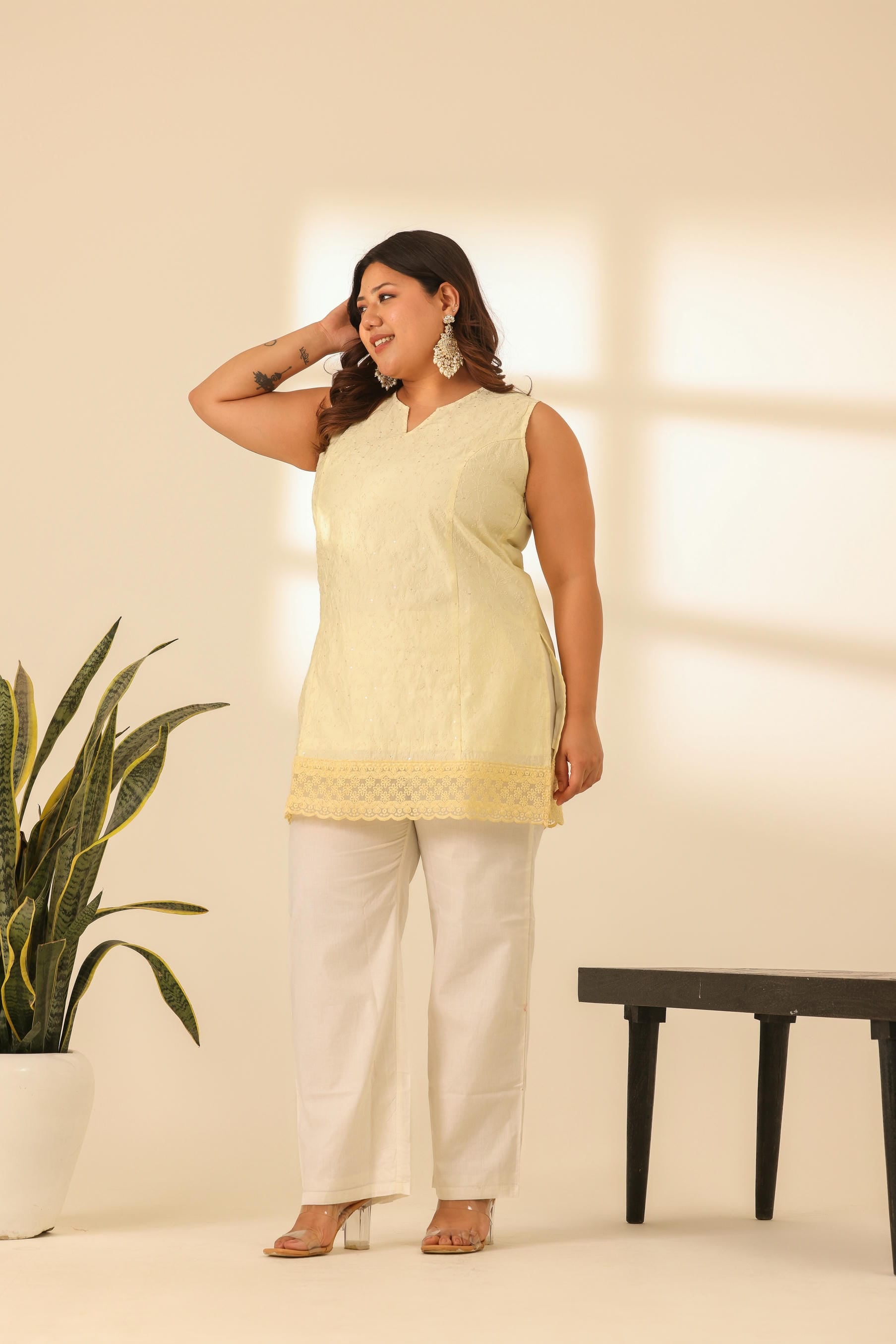 Rangrez Butter Yellow Embroidered Short Kurta